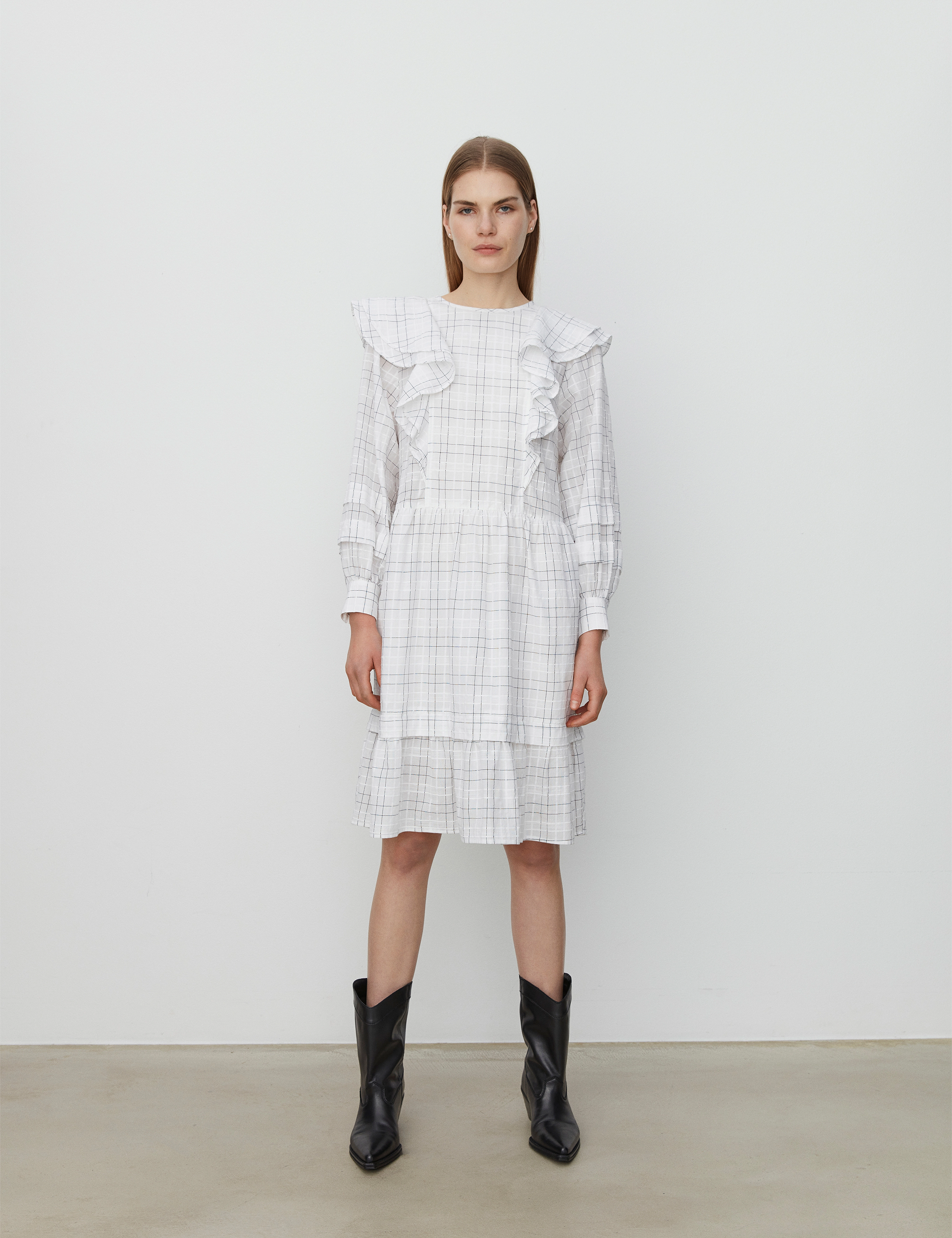 2NDDAY 2Nd Aletta Refined Check, 38, Dresses, Weiß - Knee-length & Midi, Frauen