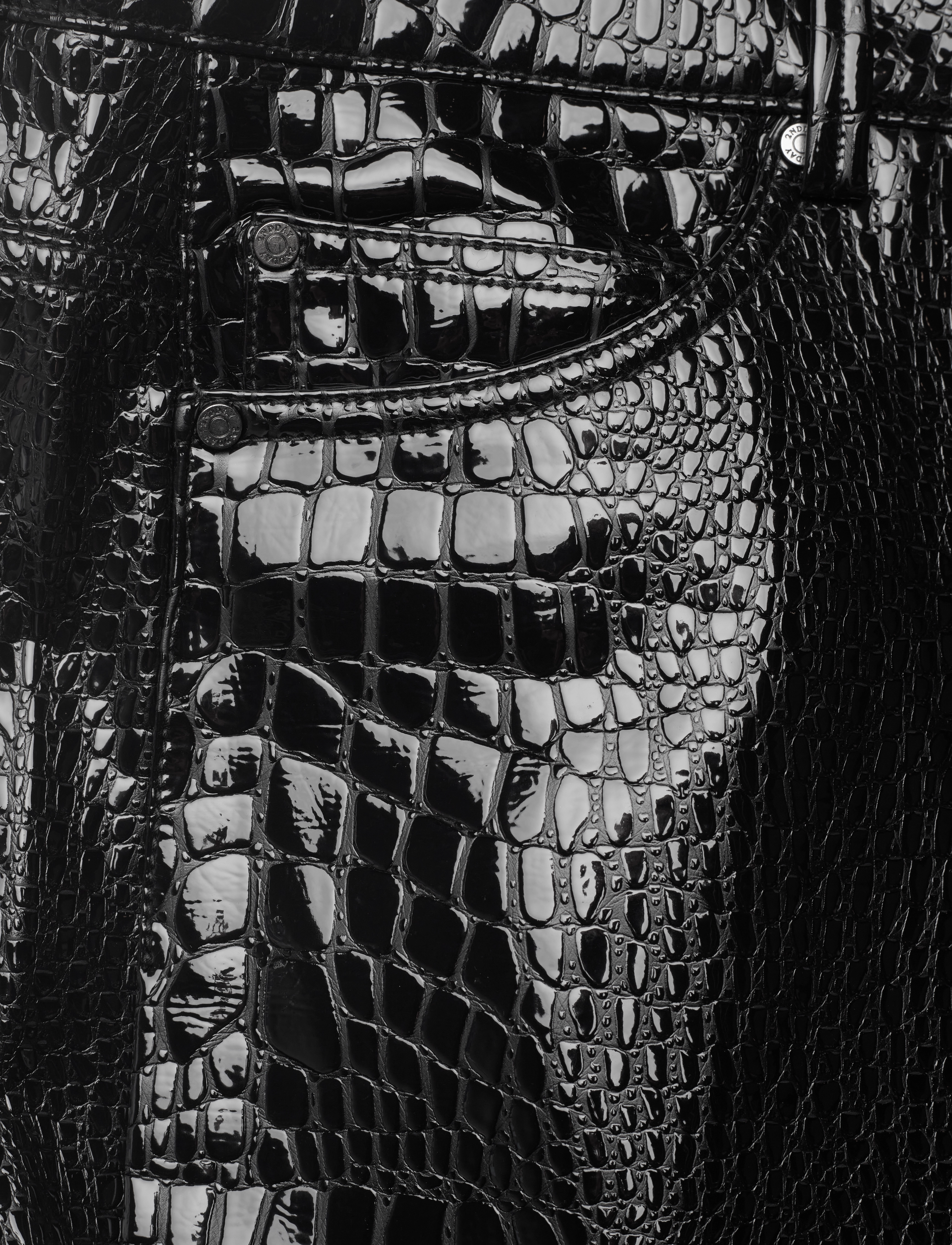 2NDDAY - 2ND Raphael - Croco Lacquer - leren broeken - meteorite (black) - 2