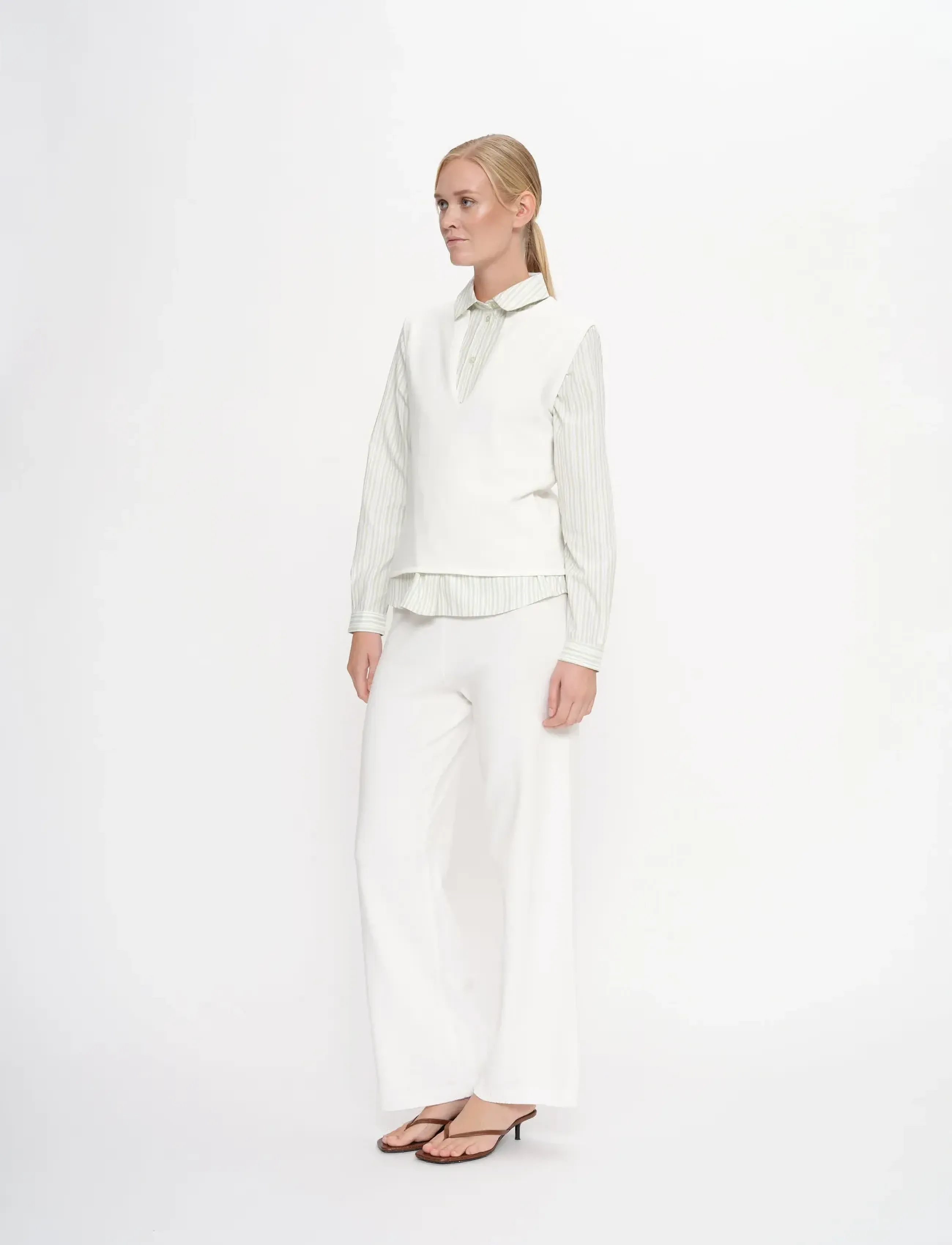 2NDDAY - 2ND Martha - Viscose Knit - laia säärega püksid - 111001 white alyssum - 4