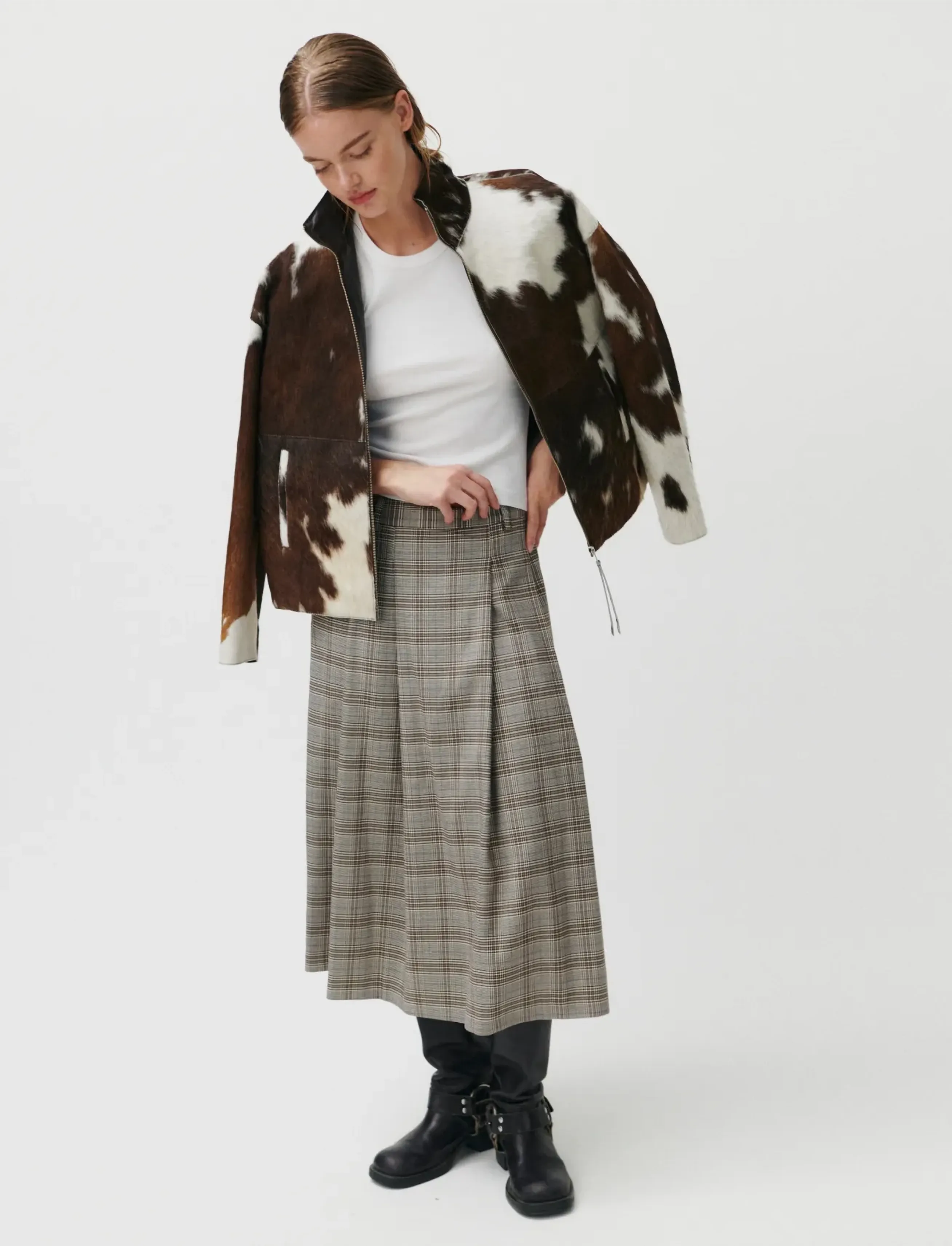 2NDDAY 2ND Matilda - Checked Suiting - Midi rokken - TAUPE GREY SOLID / brown