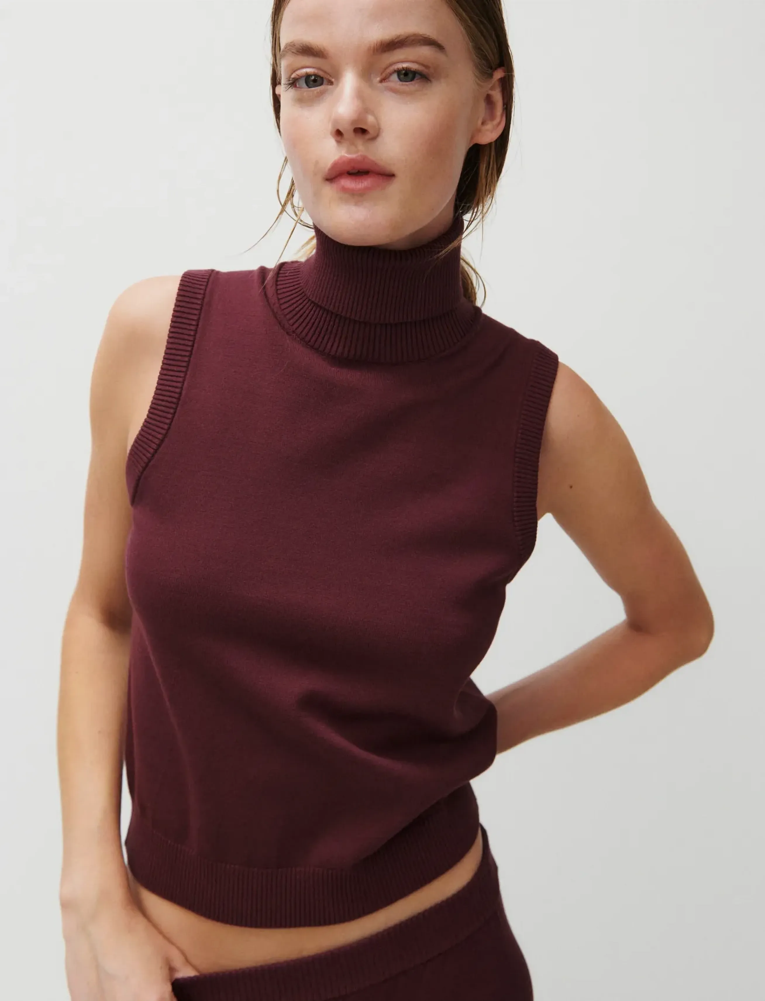 2NDDAY 2Nd Emerald - Viscose Knit, XS, Burgundy, Strik > Rullekrave, Dame