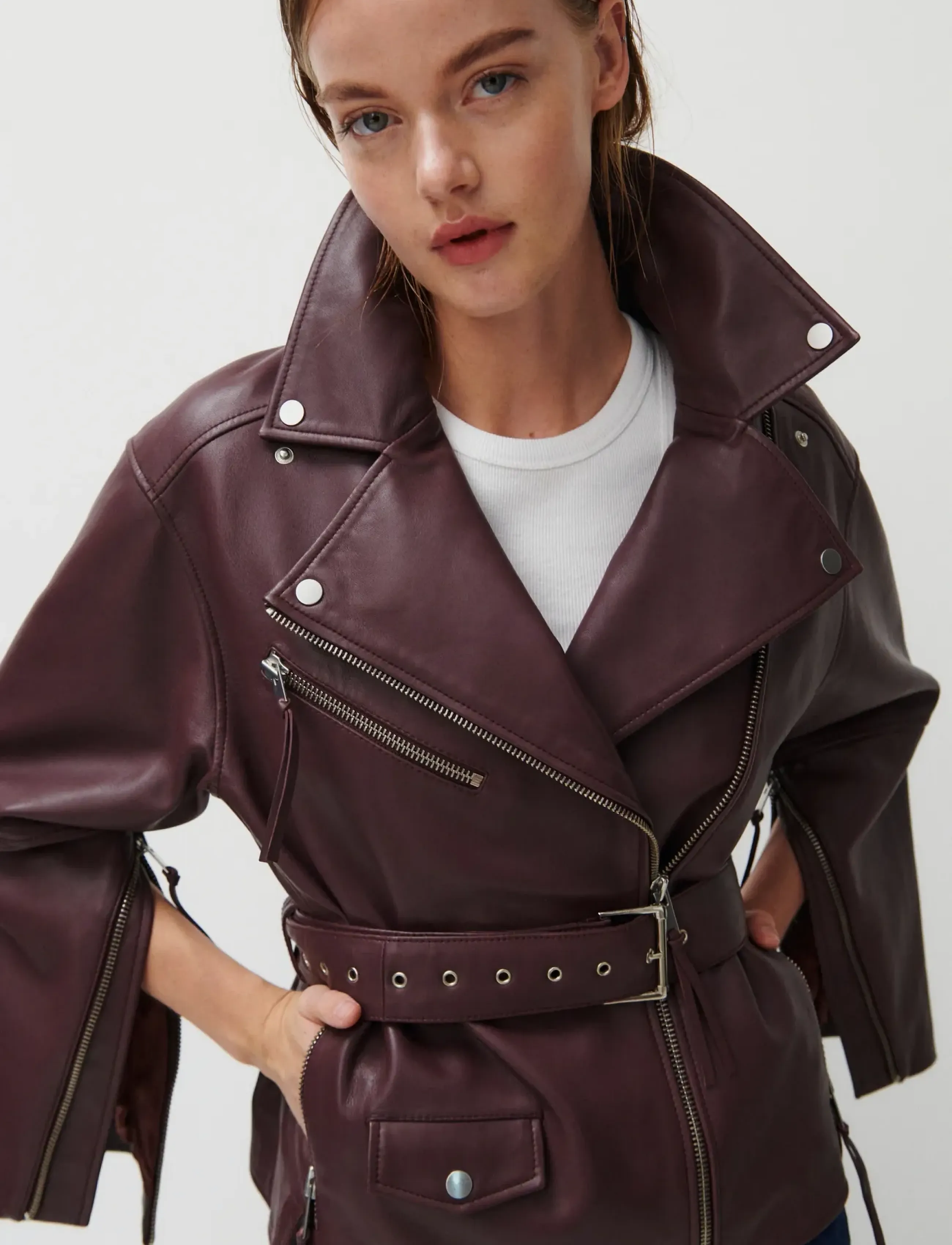 2NDDAY 2Nd Lotus Fine Leather, Kvinder, Biker Jakke, Bordeaux, Str: 32