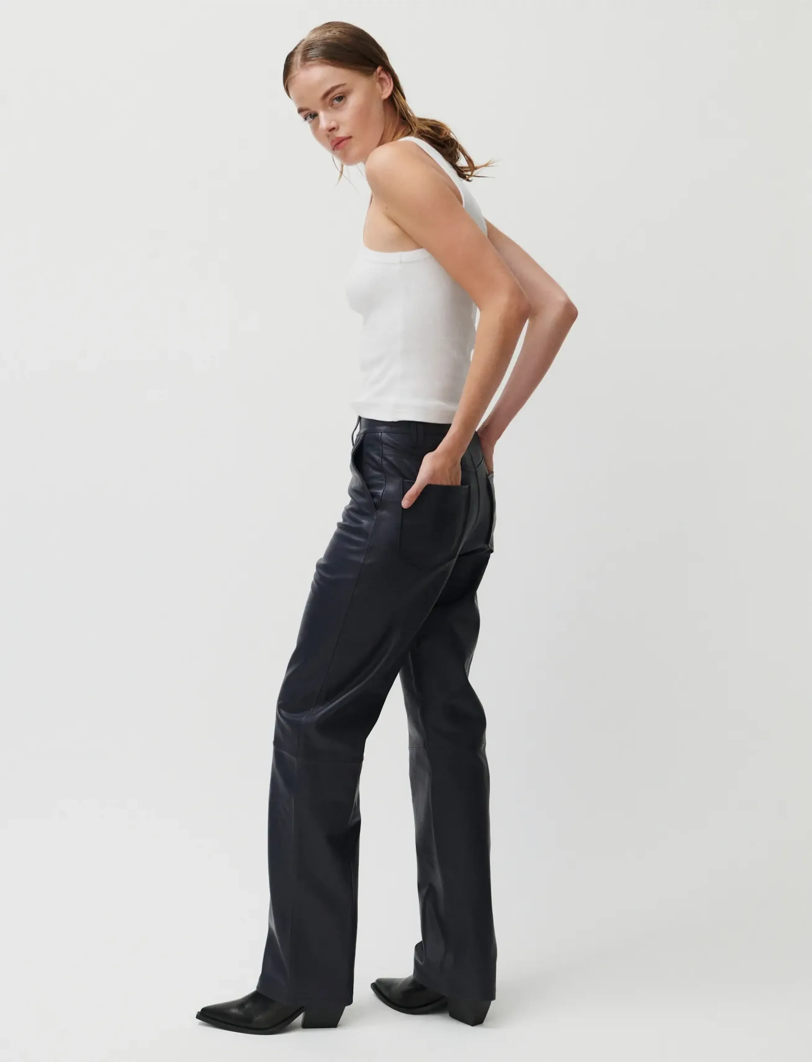 2NDDAY 2ND Toff - Fine leather - Bukser med lige ben - PERISCOPE / grey