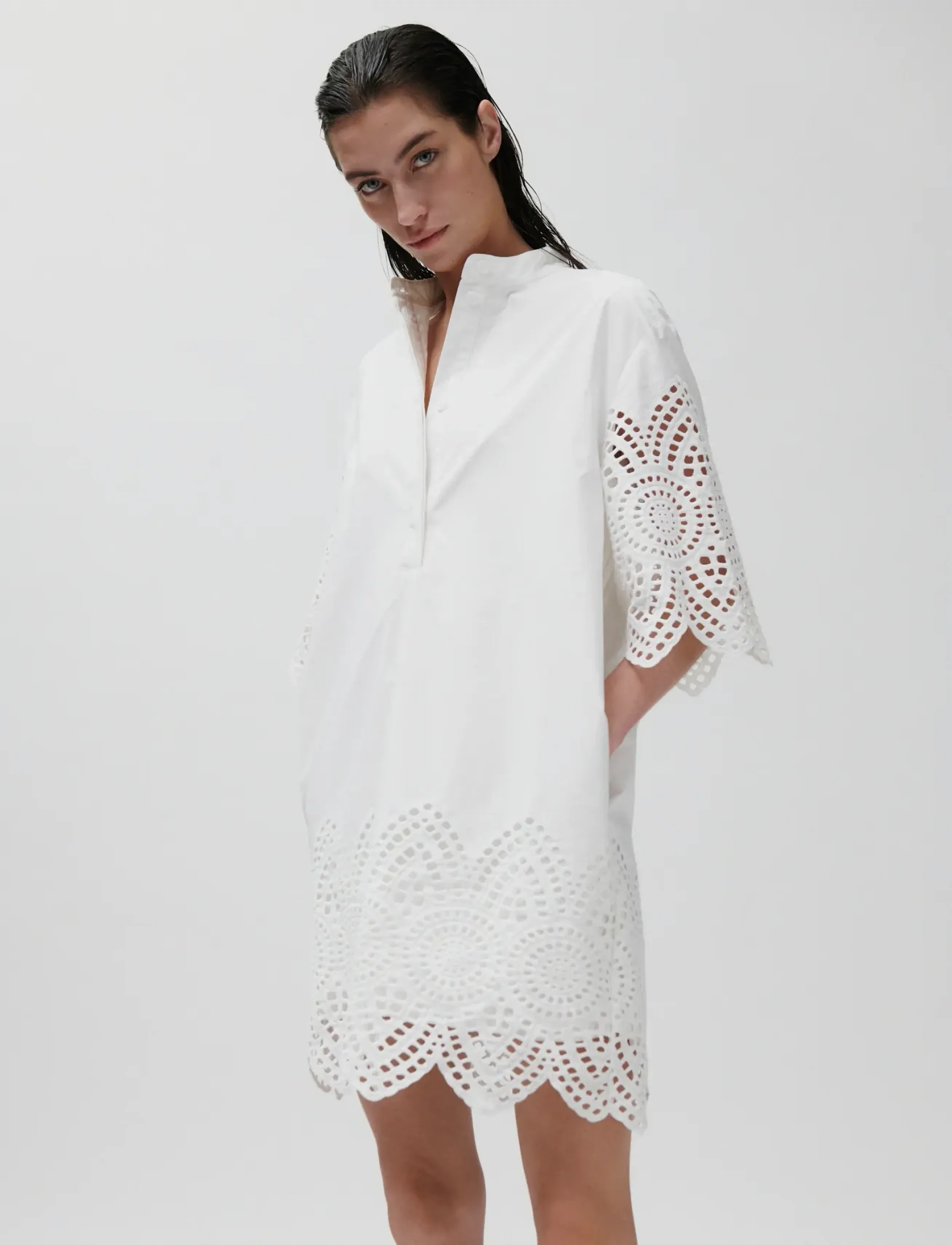 2NDDAY 2Nd Kiwa Poplin Charm, Kvinder, Broderie Anglaise Tunika, Hvid, Str: 34