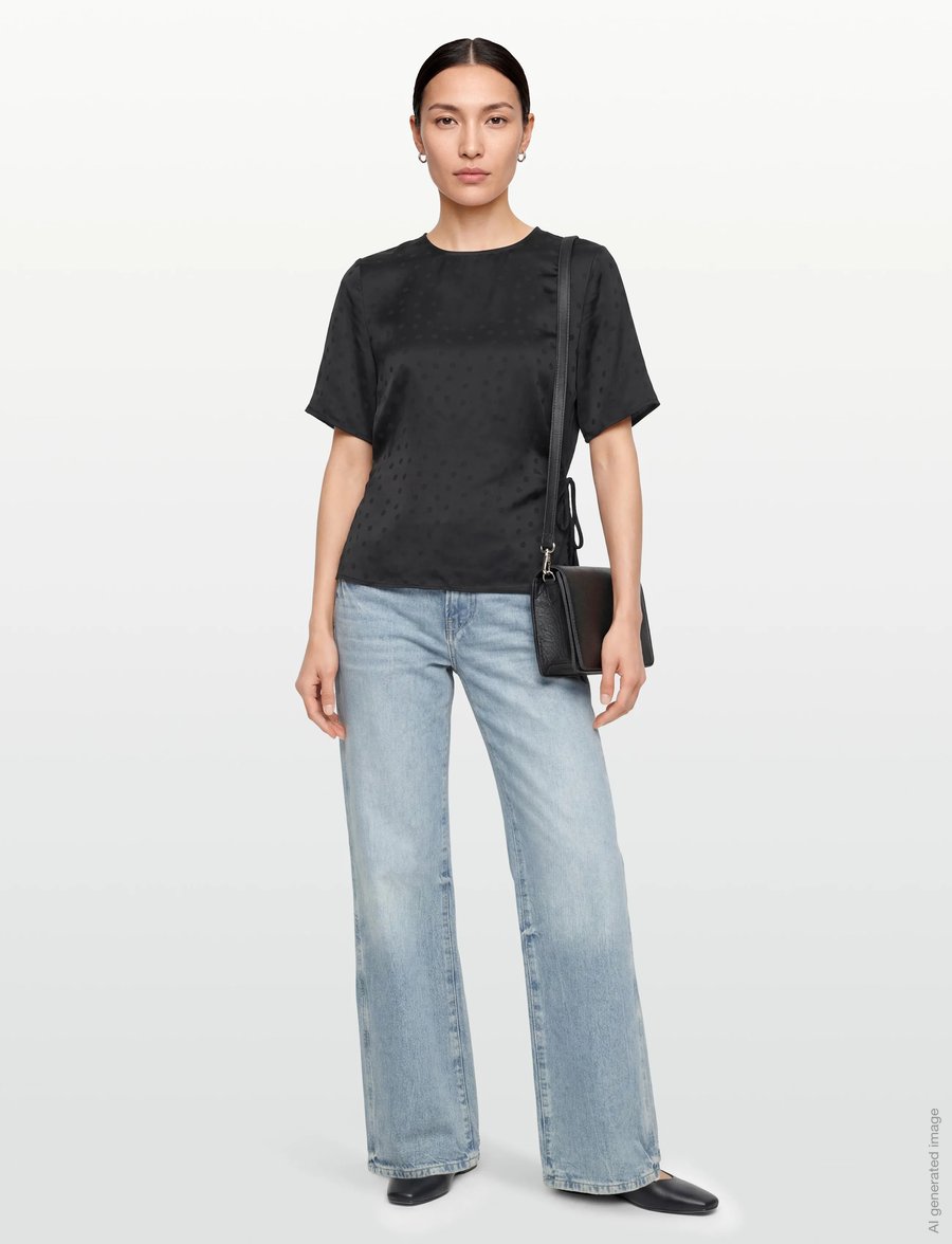 2NDDAY - 2ND Serenis - Jacquard Viscose - kurzärmelige blusen - black - 0
