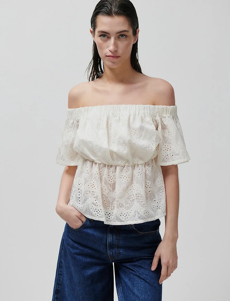 2NDDAY - 2ND Gian - Airy Anglaise - short-sleeved blouses - brilliant white - 0