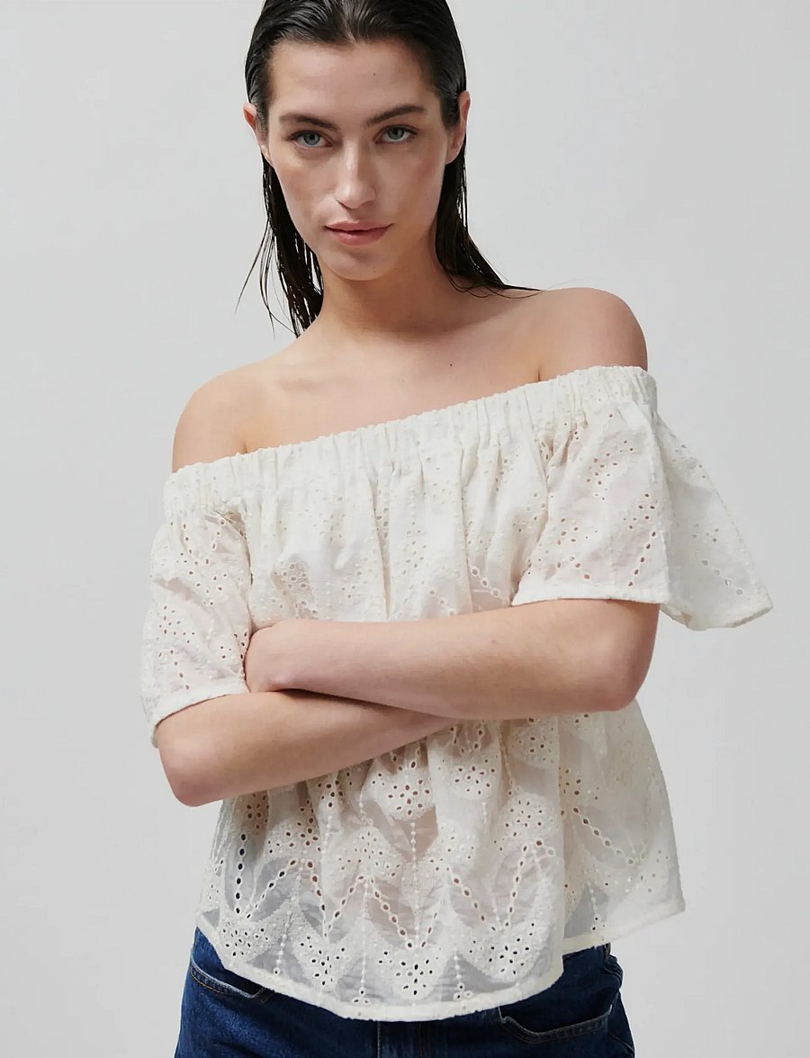 2NDDAY - 2ND Gian - Airy Anglaise - short-sleeved blouses - brilliant white - 4