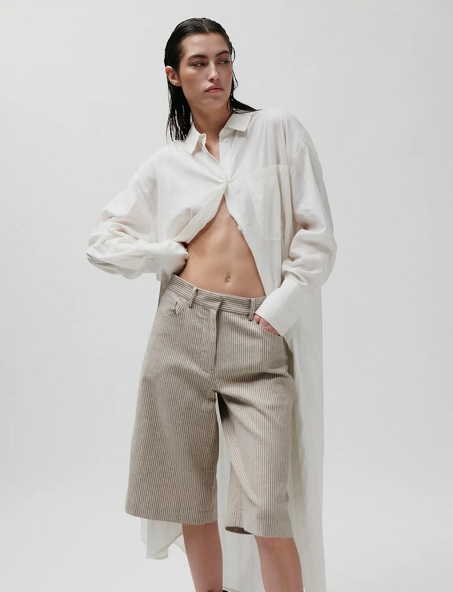 2NDDAY - 2ND Benita - Striped Linen Blend - bermudashorts - moonbeam - 0