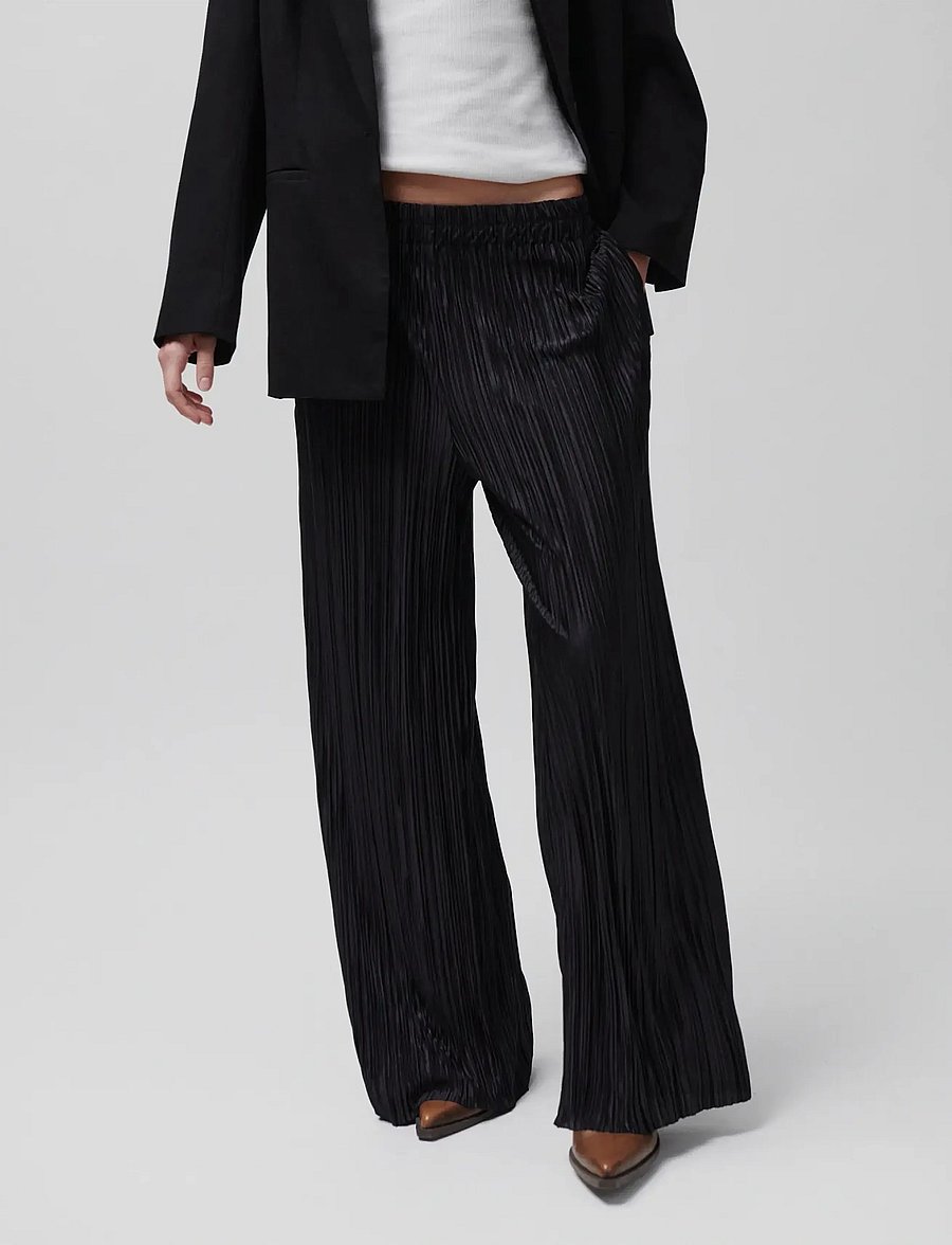 2NDDAY - 2ND Minka - Stretch Plisse - hosen mit weitem bein - black - 0