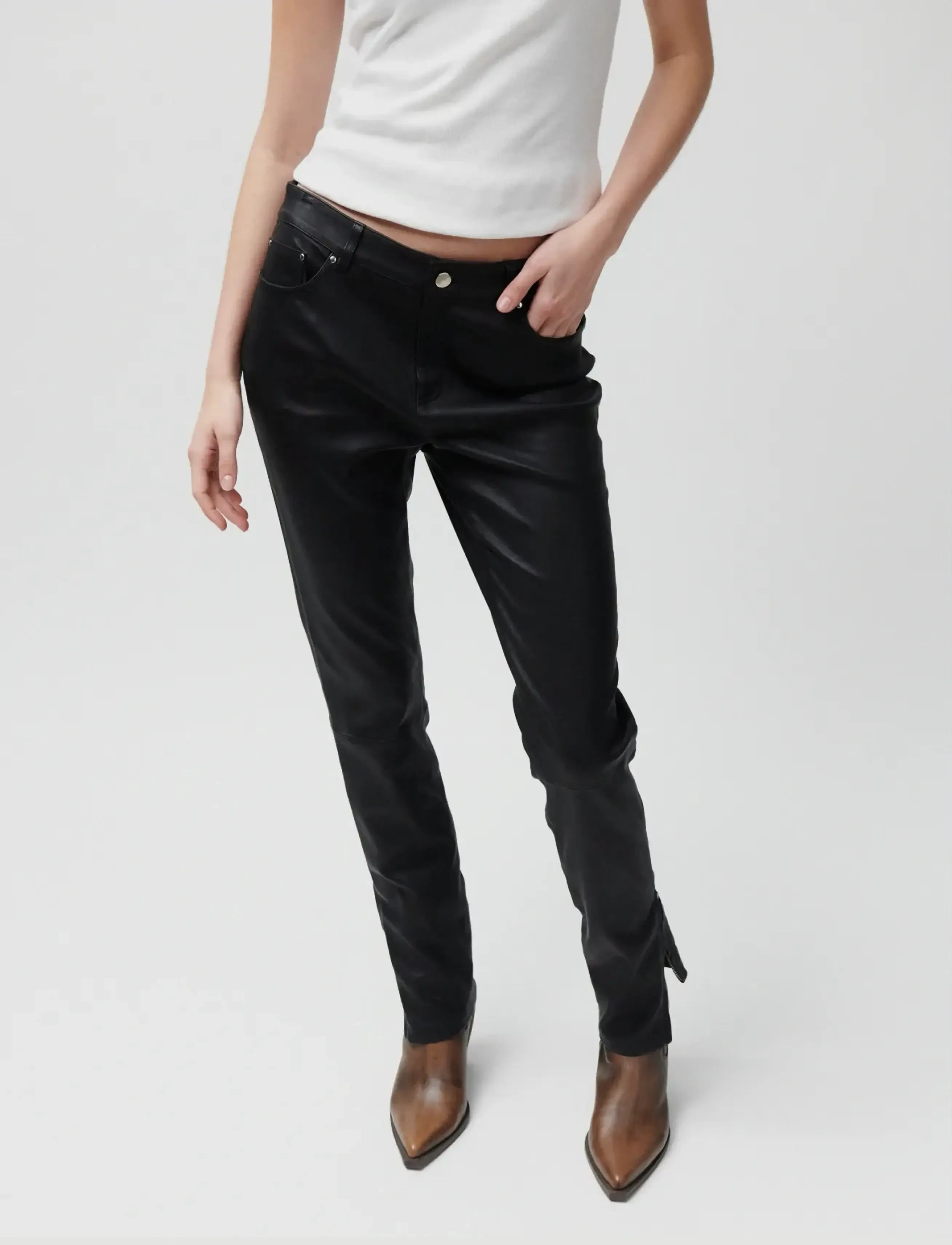 2NDDAY - 2ND Liljan - Refined Stretch Leathe - slim fit bukser - black - 0