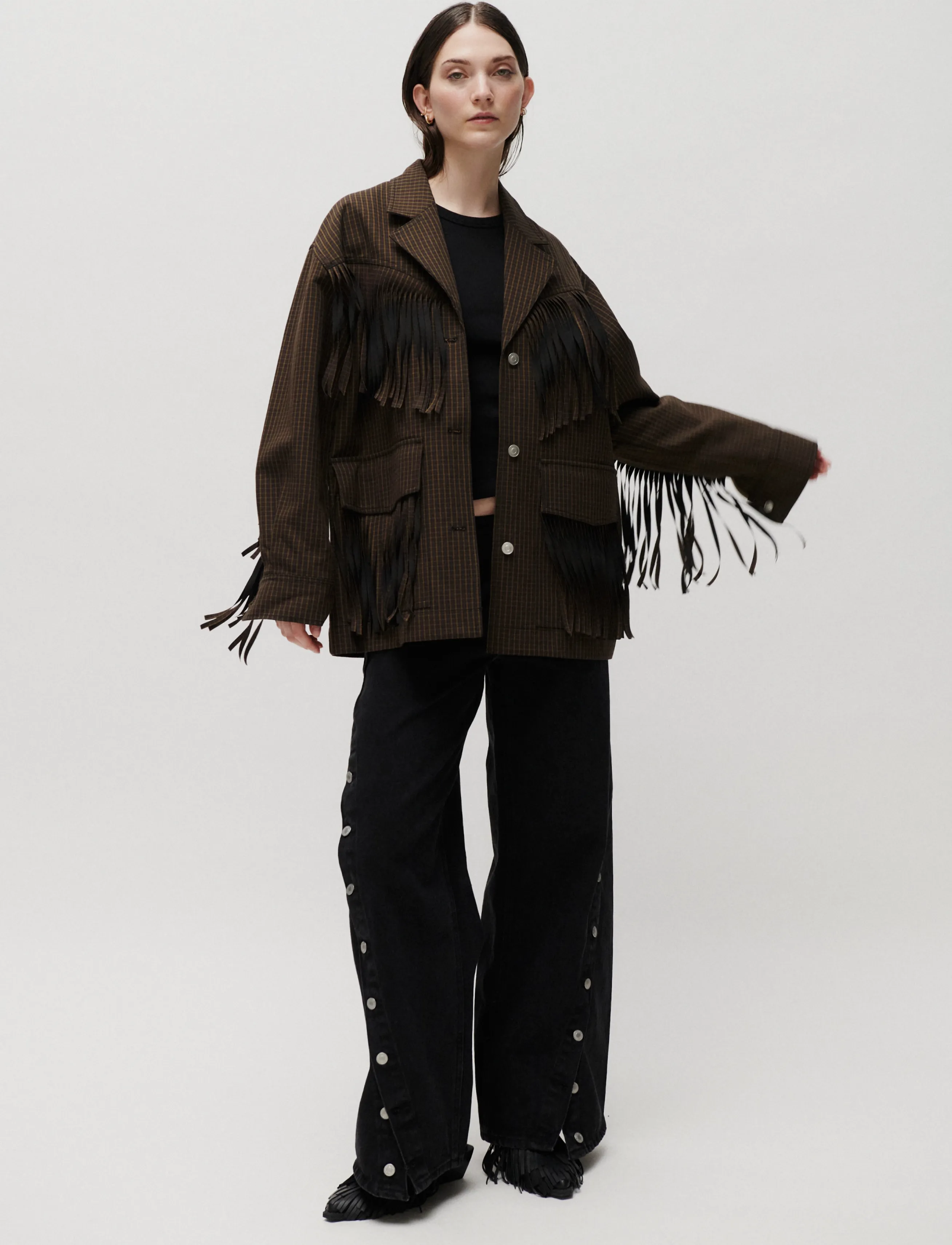 2NDDAY - 2ND Brucina - Check Fringe - enkeltradede blazere - ermine - 4