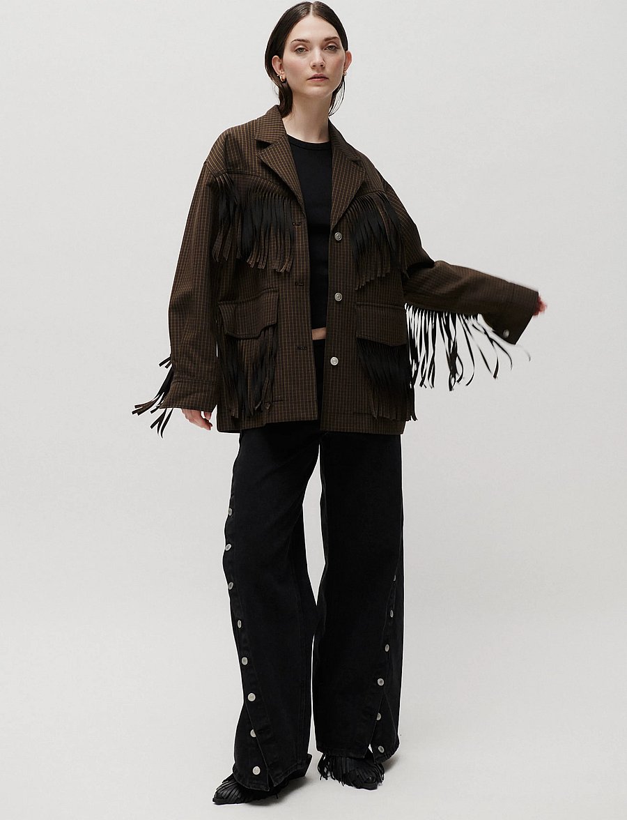 2NDDAY - 2ND Brucina - Check Fringe - enkeltradede blazere - ermine - 4