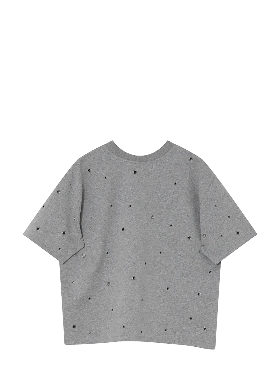 2NDDAY - 2NDAralo - Eyelet Jersey - t-shirts - medium grey melange - 1