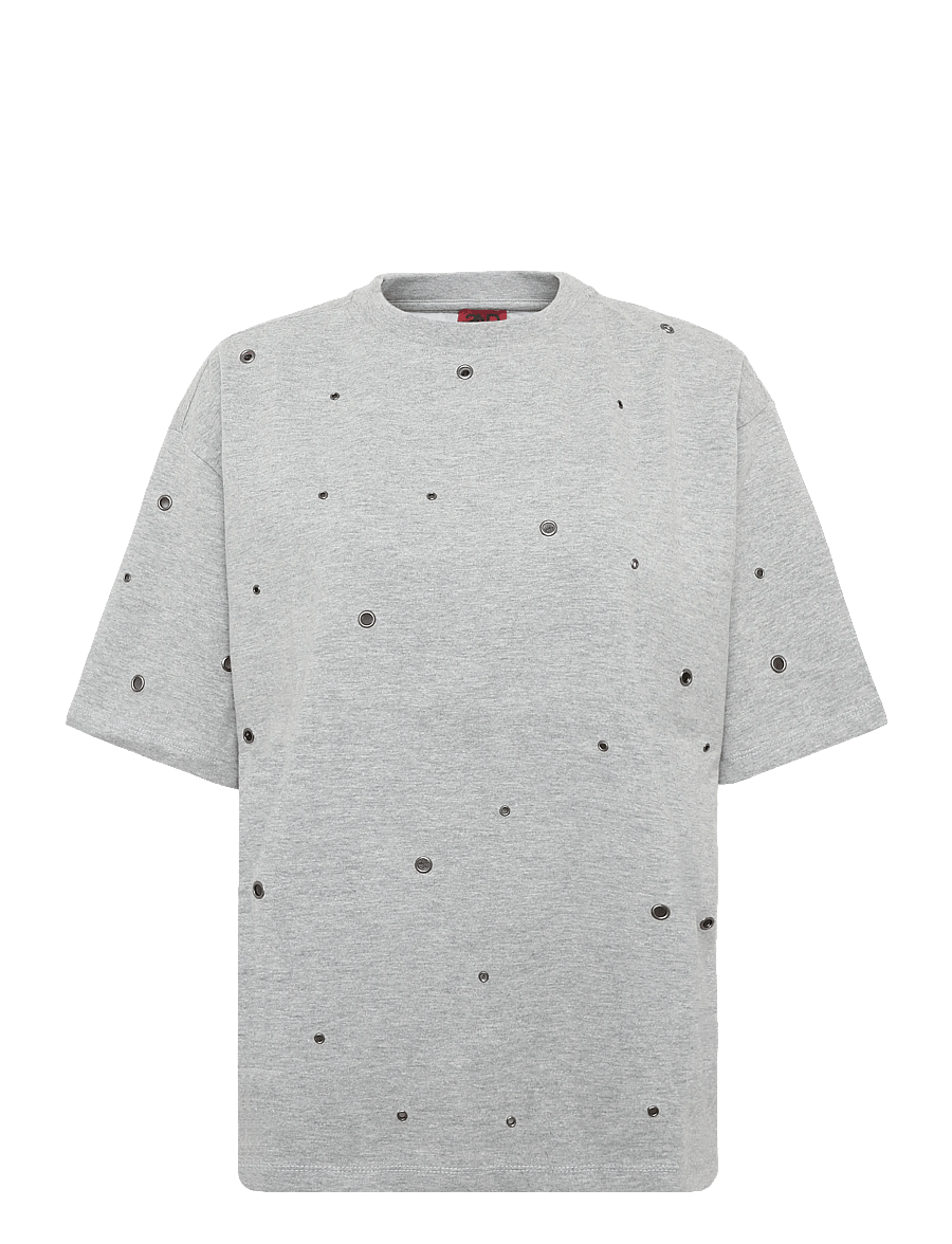 2NDDAY - 2NDAralo - Eyelet Jersey - t-shirts - medium grey melange - 1