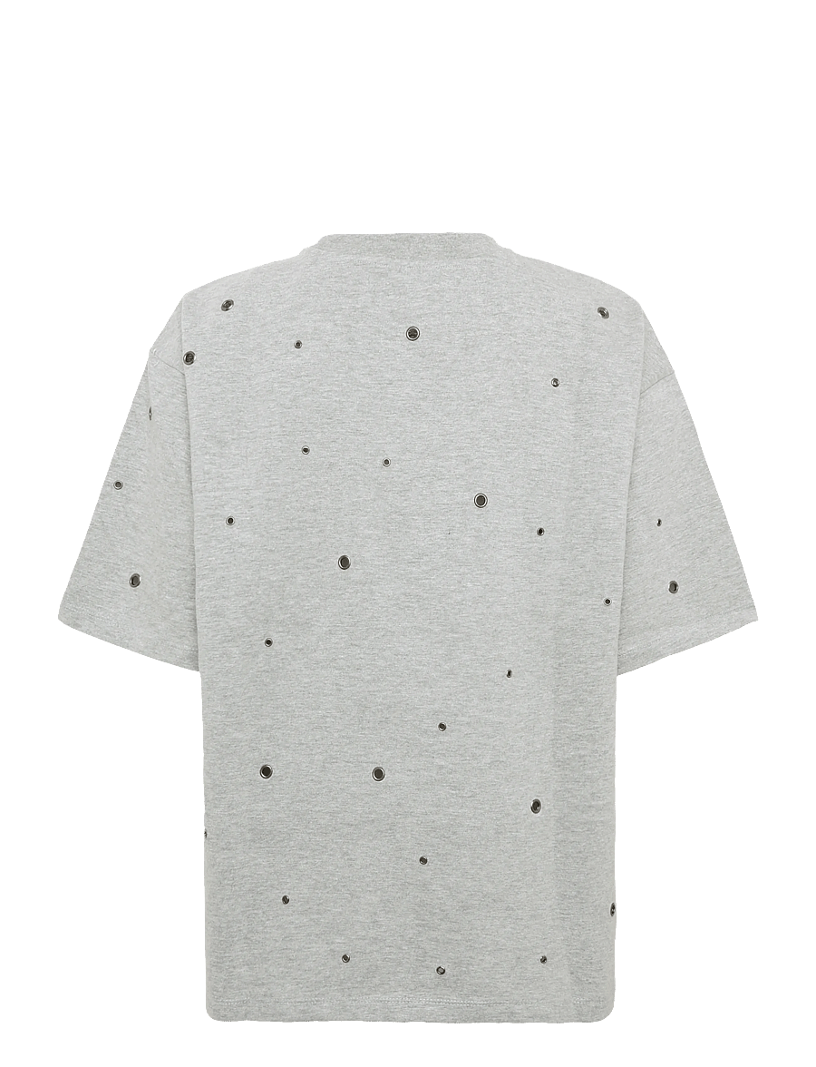 2NDDAY - 2NDAralo - Eyelet Jersey - t-shirts - medium grey melange - 2