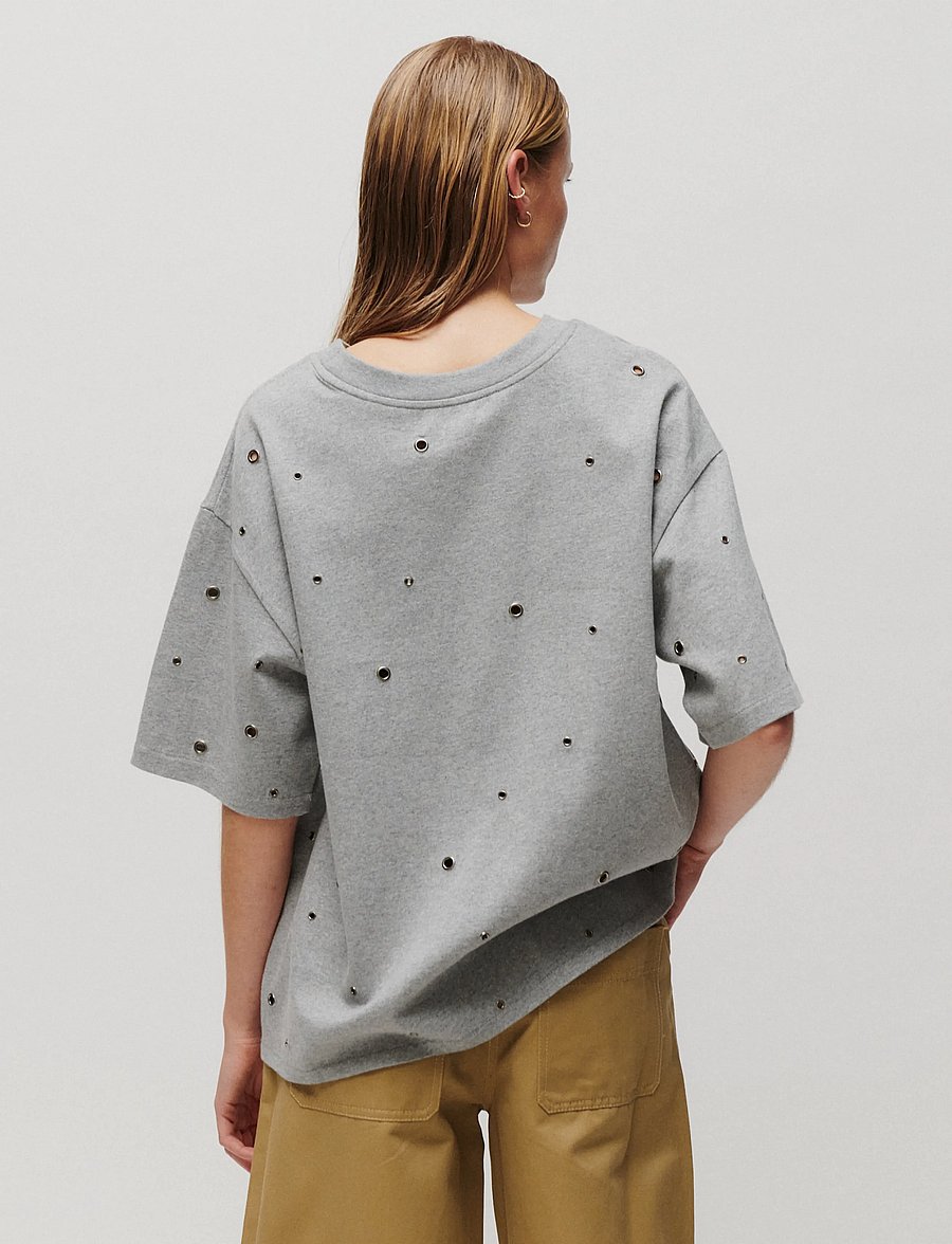 2NDDAY - 2NDAralo - Eyelet Jersey - t-shirts - medium grey melange - 2