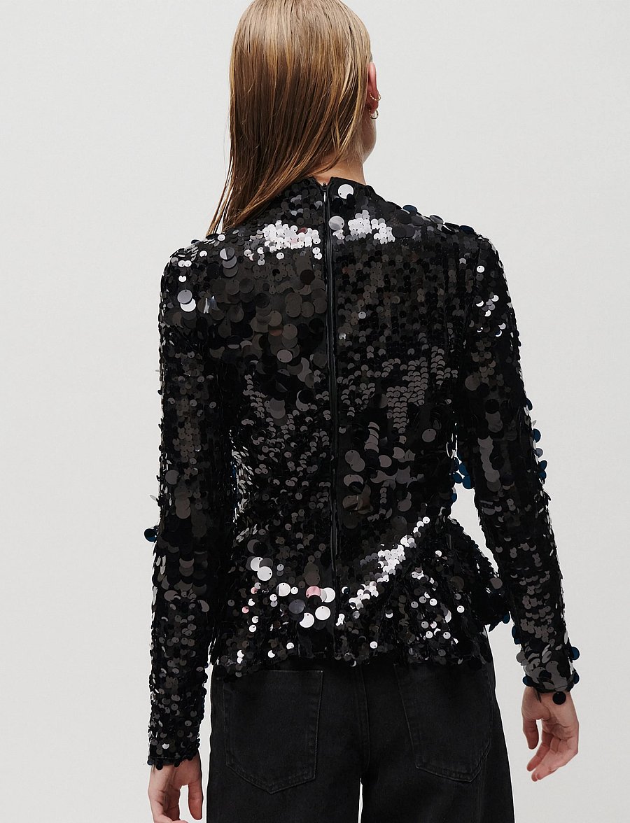 2NDDAY - 2NDHista - Glitzy Sequin - pikkade varrukatega pluusid - black - 3