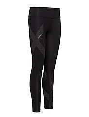 2XU - MOTION MID-RISE COMP TIGHTS - running tights - black/dotted reflective logo - 1