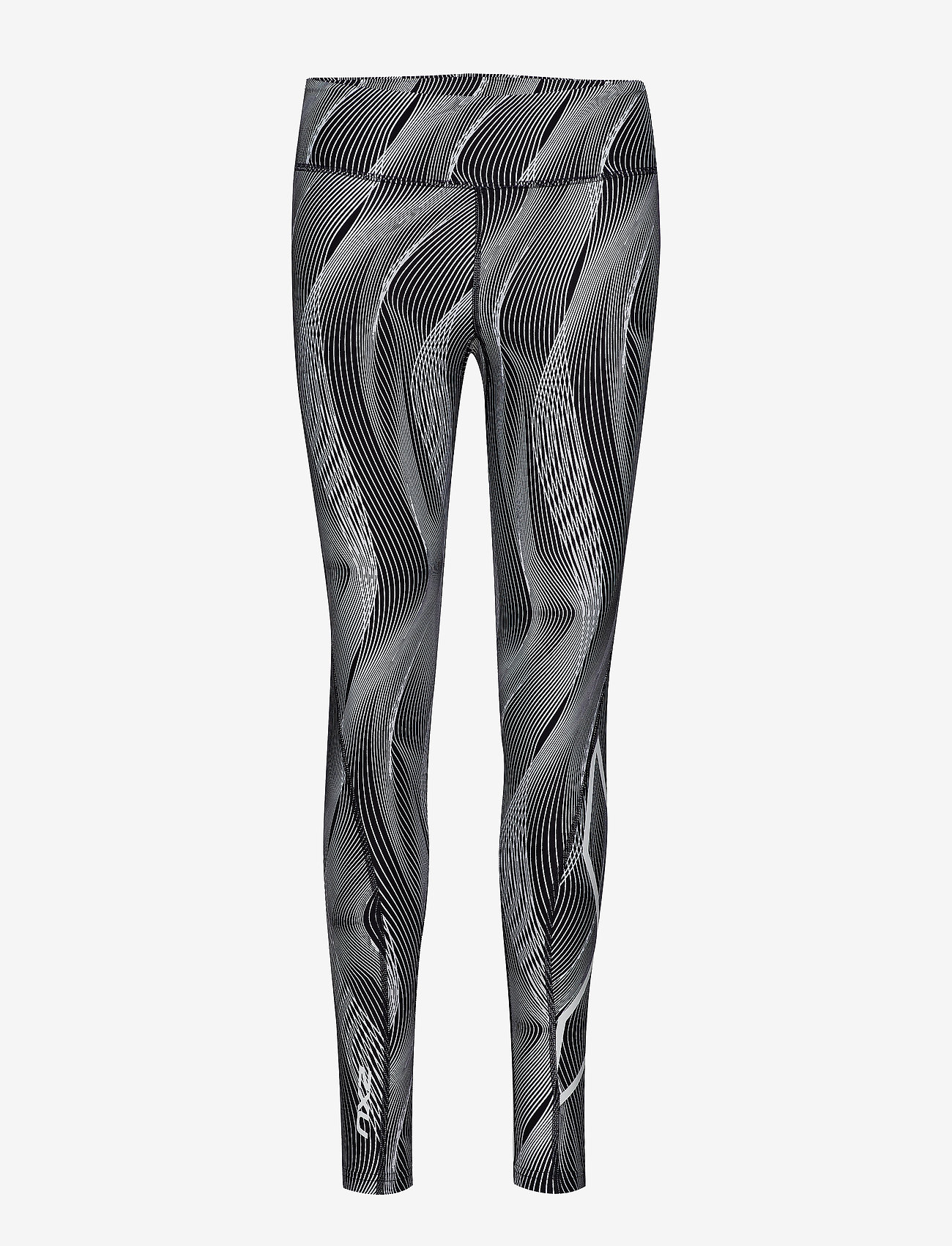 MidRisePrintTights-W - WHITE VERTICAL CURVE/WHITE