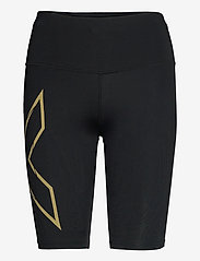 2XU - LGT SPEED MID-RISE COMP SHORT - legginsy do biegania - black/gold reflective - 0