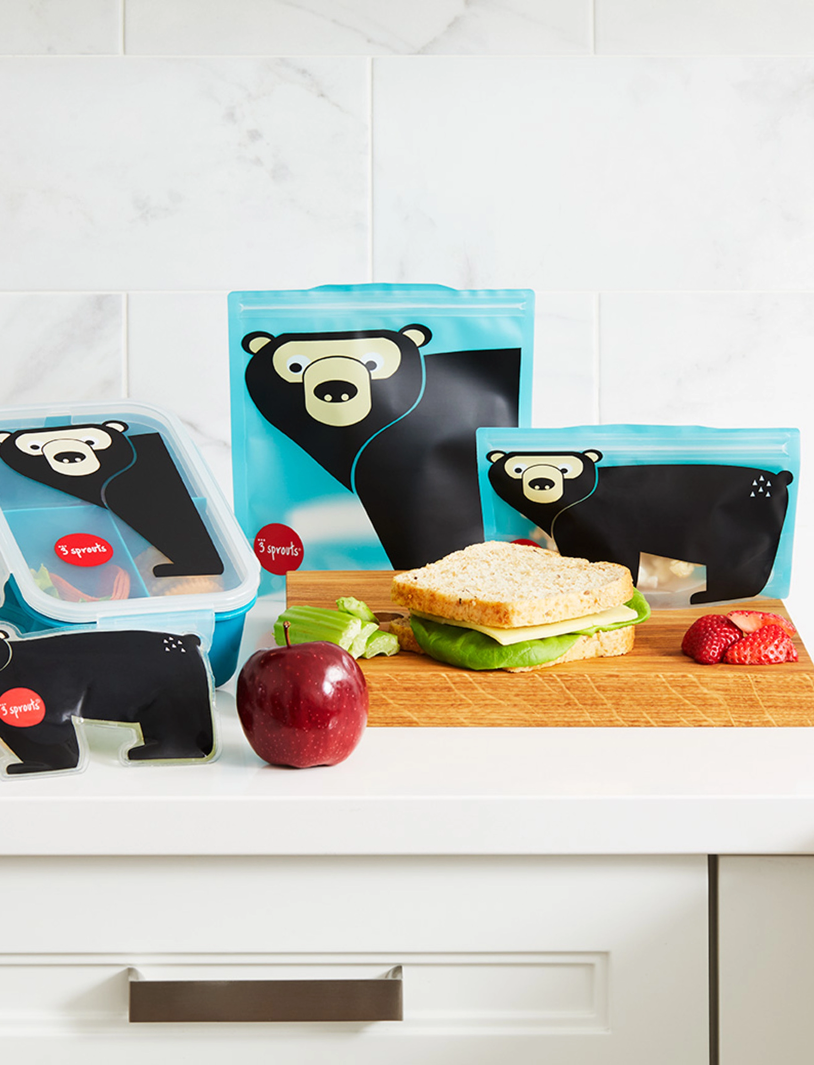 3 Sprouts Lunch Box, 22X14X6.5 cm, Blue, Måltidstid > Madkasser, Børn