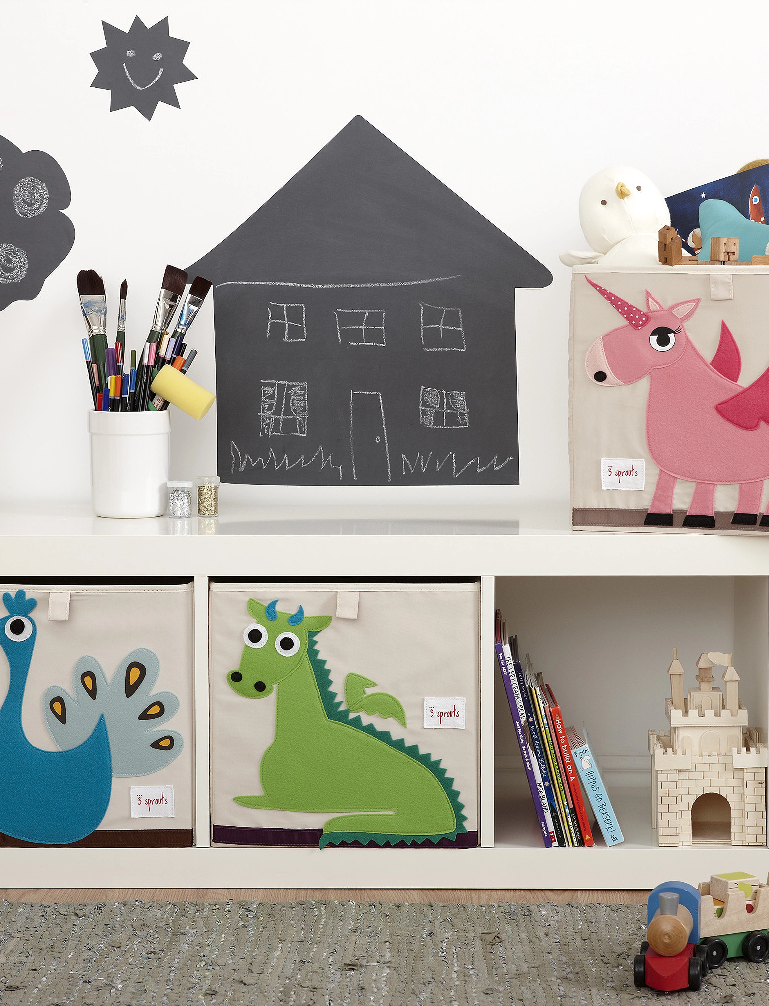 3 Sprouts Storage Box, 33 cm X 33 cm X 33 cm, Multi/patterned, Opbevaring > Opbevaringskurve, Børn