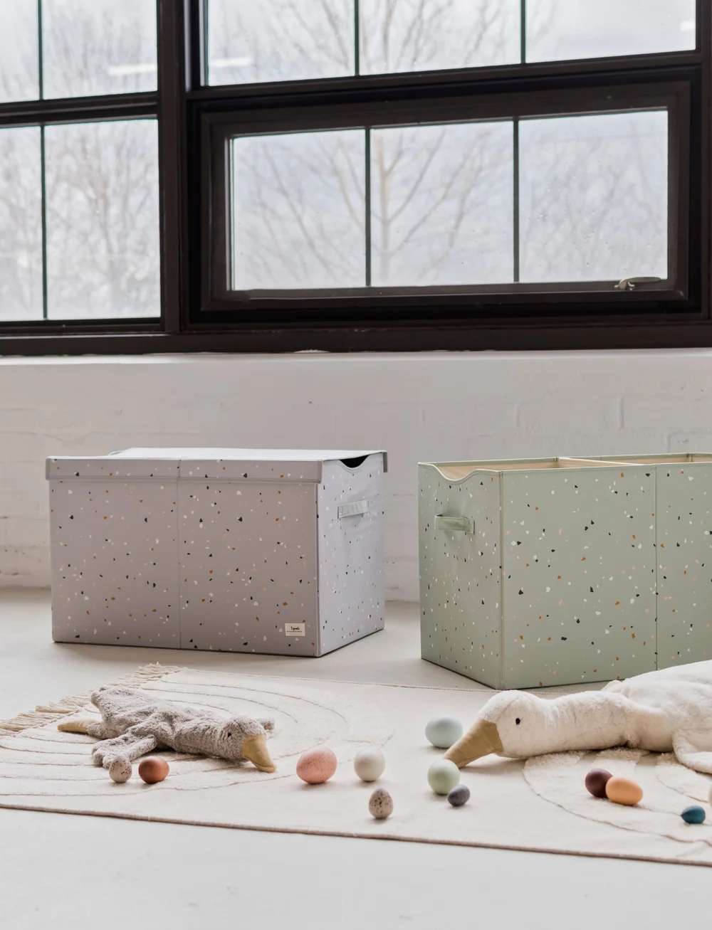 3 Sprouts - 3 Sprouts Folding toy chest, Terrazzo/Light gray - aufbewahrungsboxen - grey - 2