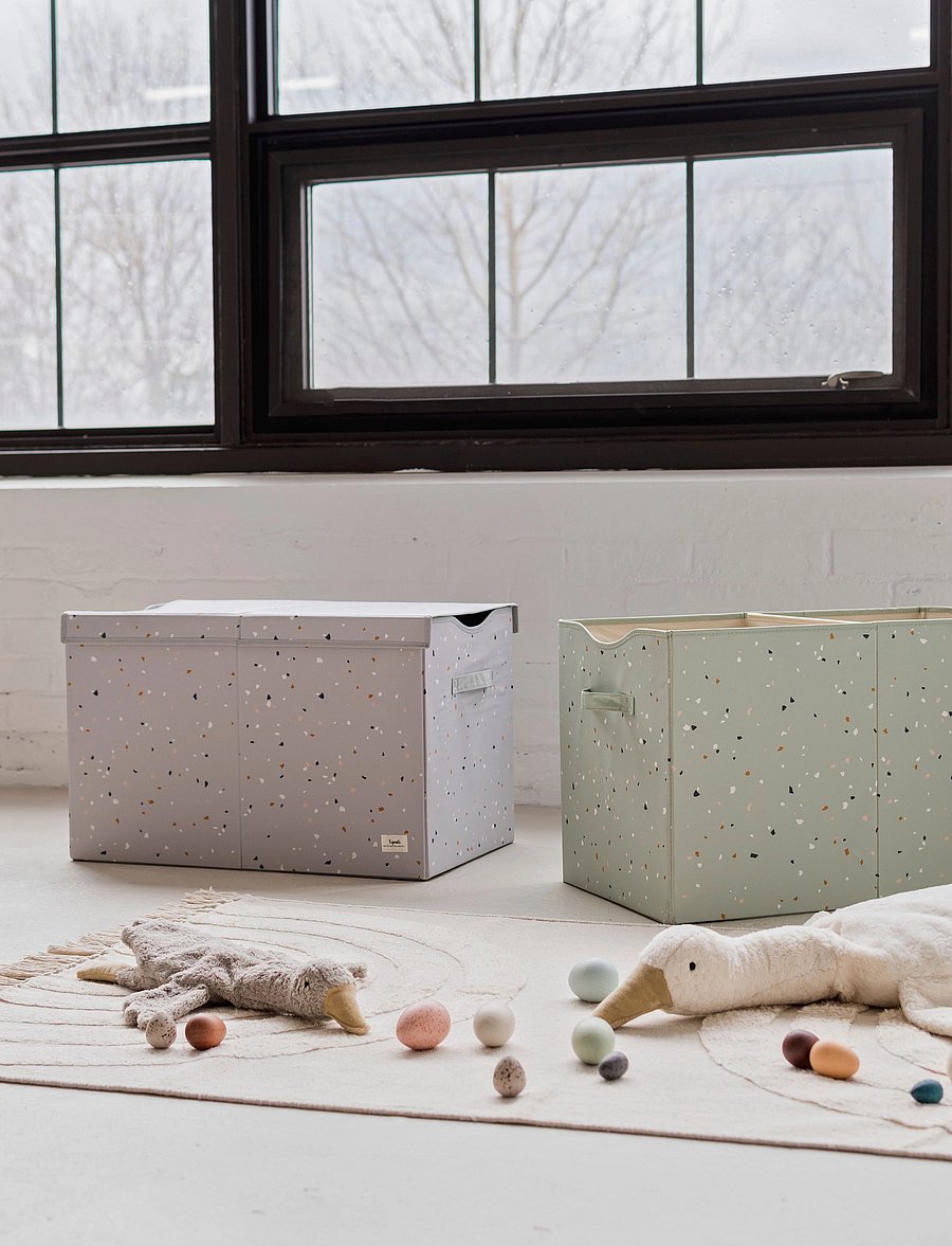 3 Sprouts - 3 Sprouts Folding toy chest, Terrazzo/Light gray - förvaringslådor - grey - 2