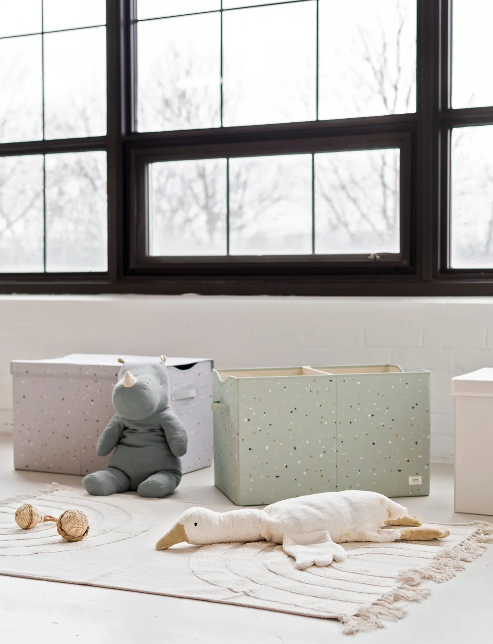 3 Sprouts - 3 Sprouts Folding toy chest, Terrazzo/Light gray - aufbewahrungsboxen - grey - 3