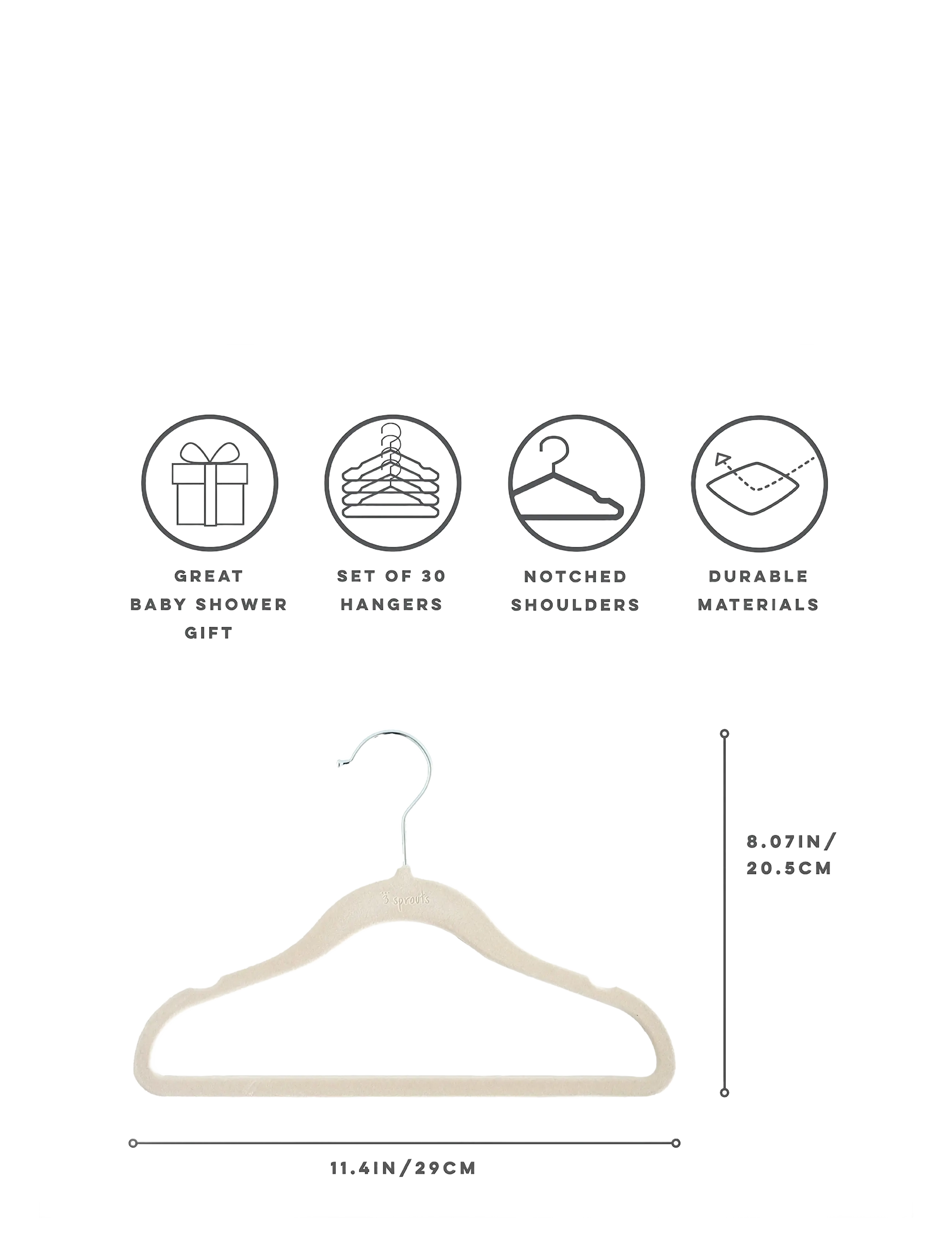 3 Sprouts - 3 Sprouts Velvet Hangers (15 pcs.), Beige - beige - 2