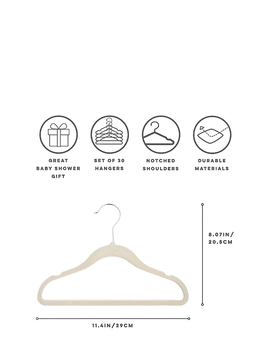3 Sprouts - 3 Sprouts Velvet Hangers (15 pcs.), Beige - beige - 2
