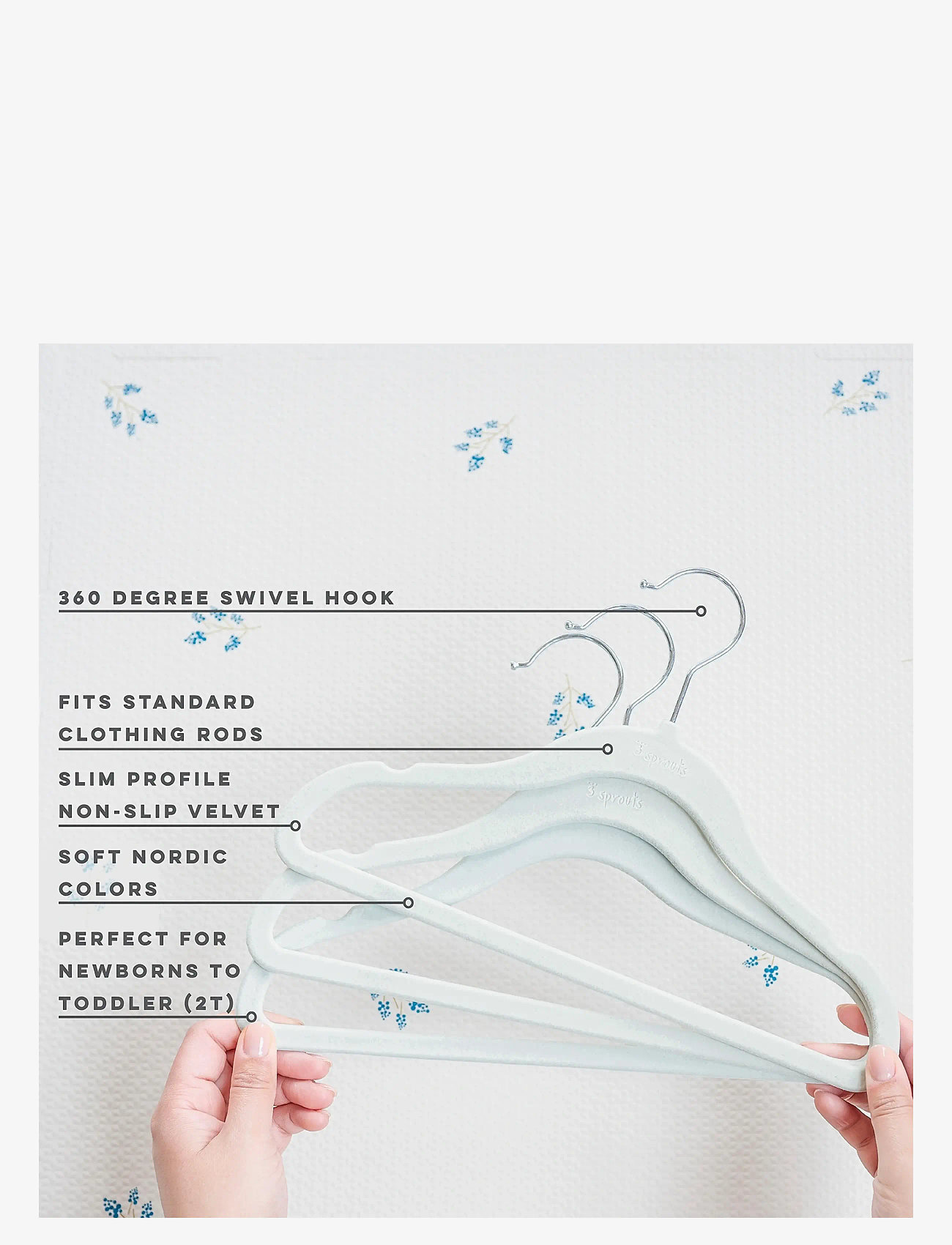 3 Sprouts - 3 Sprouts Velvet Hangers (15 pcs.), Blue - hooks & hangers - blue - 3