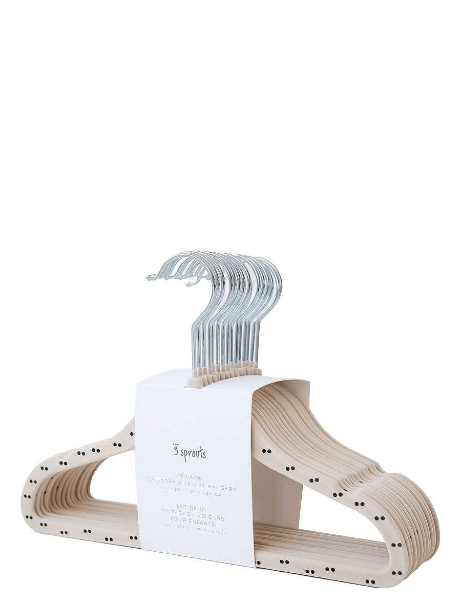 3 Sprouts - 3 Sprouts Velvet Hangers (15 pieces), Double dot beige - haken en hangers - beige - 1