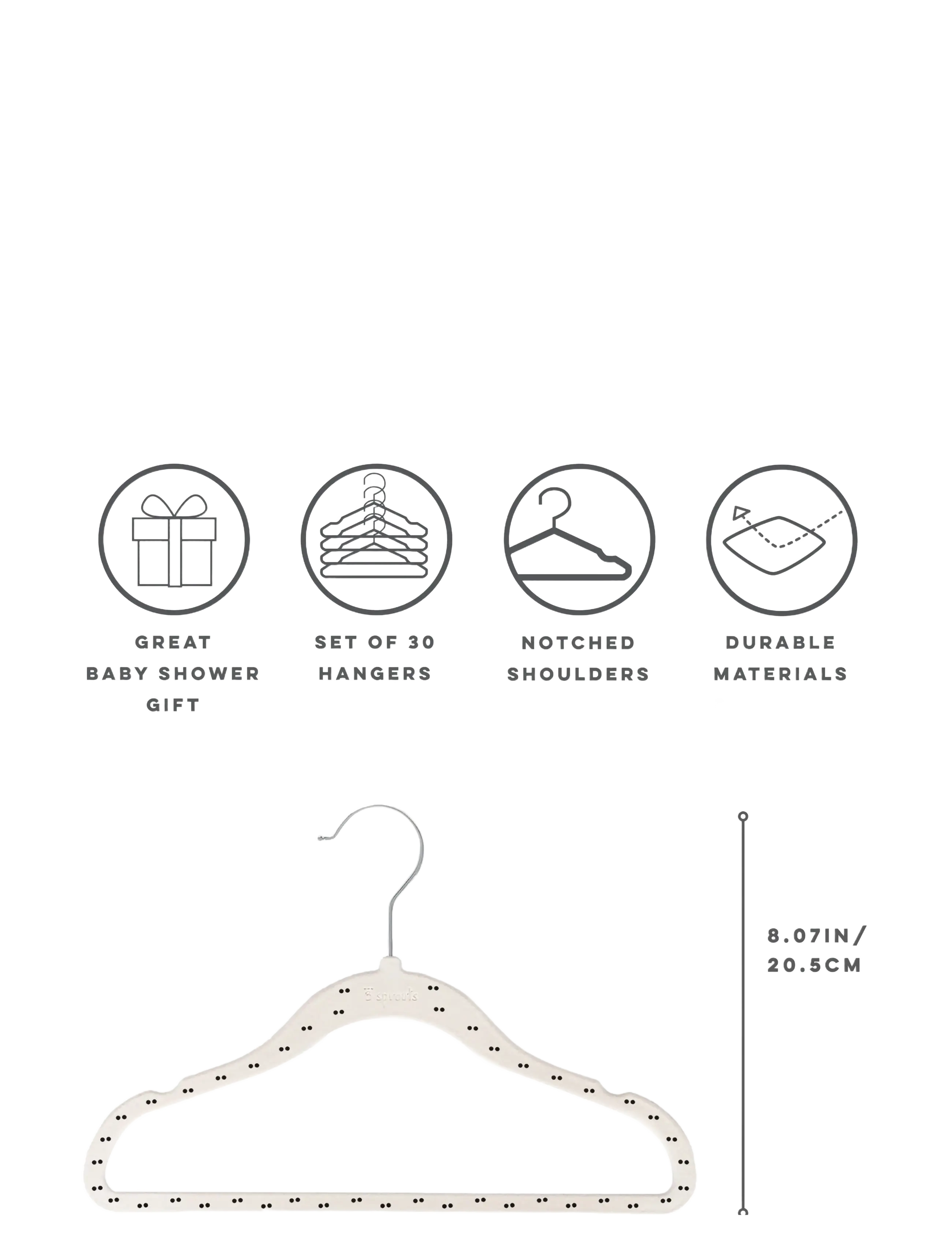 3 Sprouts - 3 Sprouts Velvet Hangers (15 pieces),  Double dot beige - haken en hangers - beige - 3