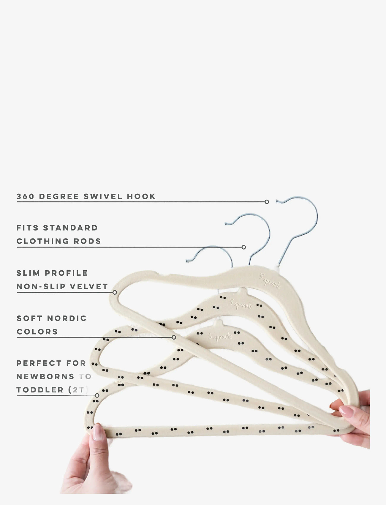 3 Sprouts - 3 Sprouts Velvet Hangers (15 pieces),  Double dot beige - haken und aufhänger - beige - 4