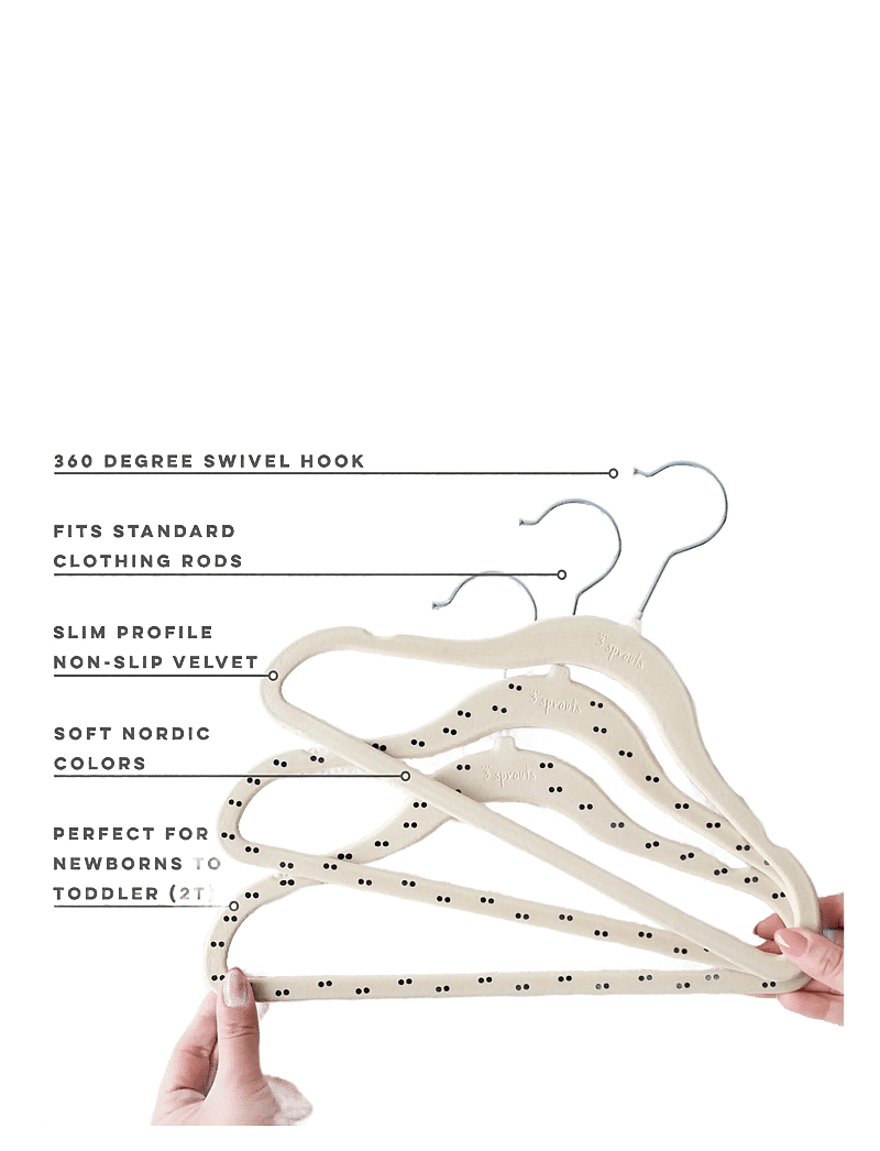 3 Sprouts - 3 Sprouts Velvet Hangers (15 pieces), Double dot beige - haken und aufhänger - beige - 4