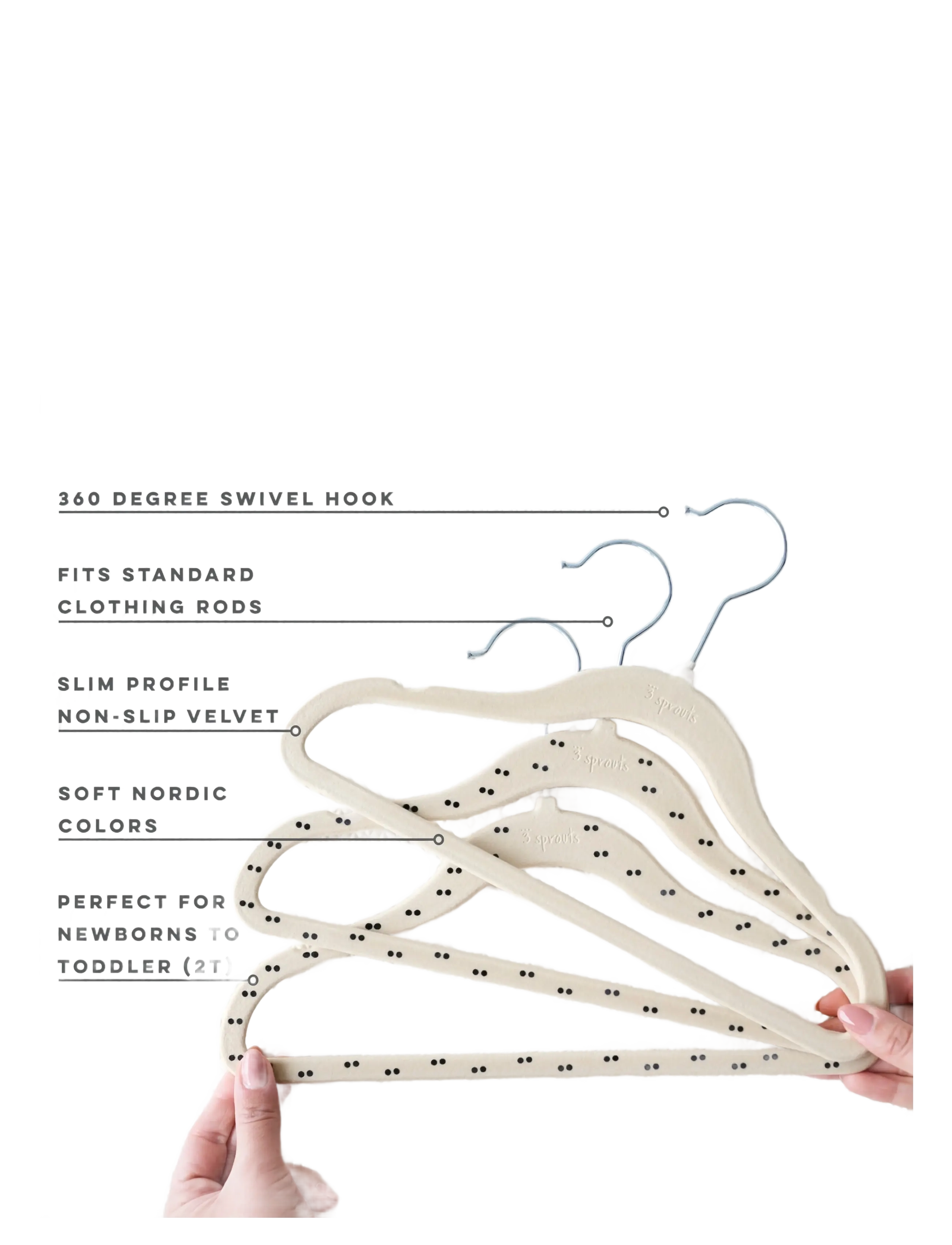3 Sprouts - 3 Sprouts Velvet Hangers (15 pieces),  Double dot beige - haken en hangers - beige - 4