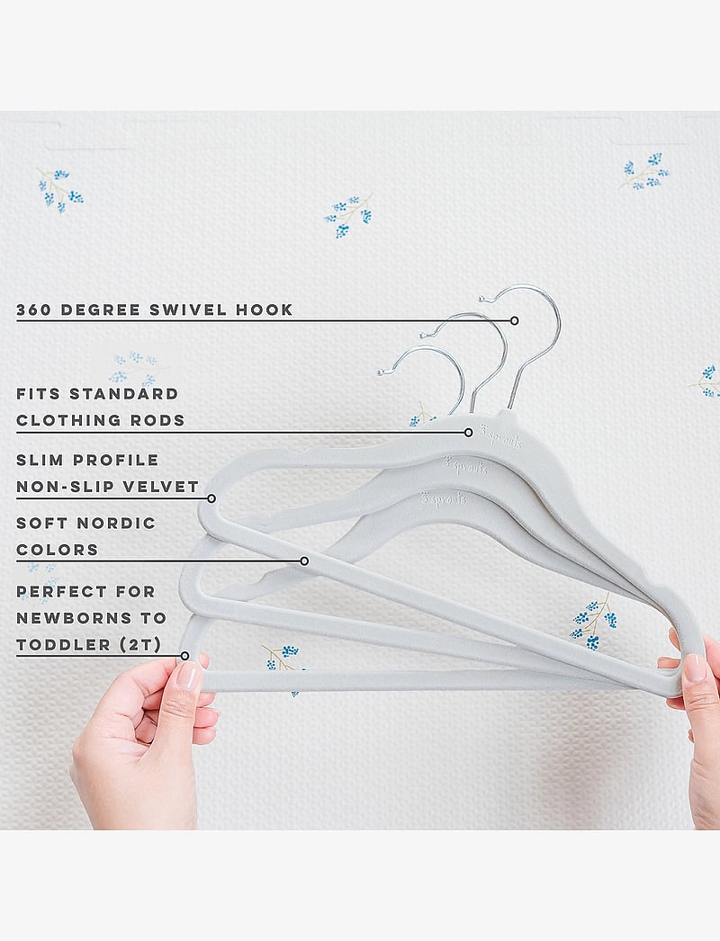 3 Sprouts - 3 Sprouts Velvet Hanger (Set of 15), Gray - konksud ja riputid - grey - 1