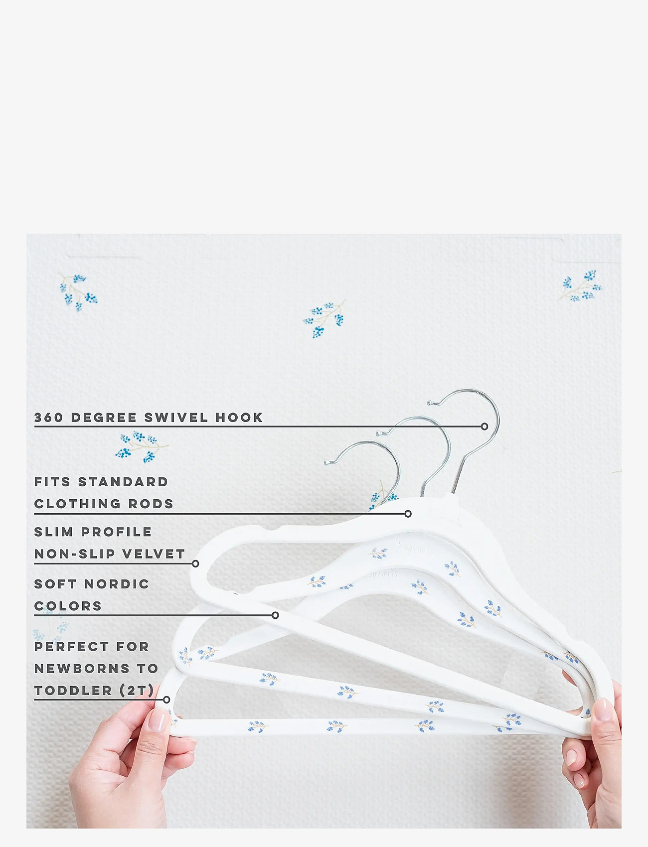 3 Sprouts - 3 Sprouts Velvet Hangers (15 pcs.), Blueberry/Cream - konksud ja riputid - beige - 2