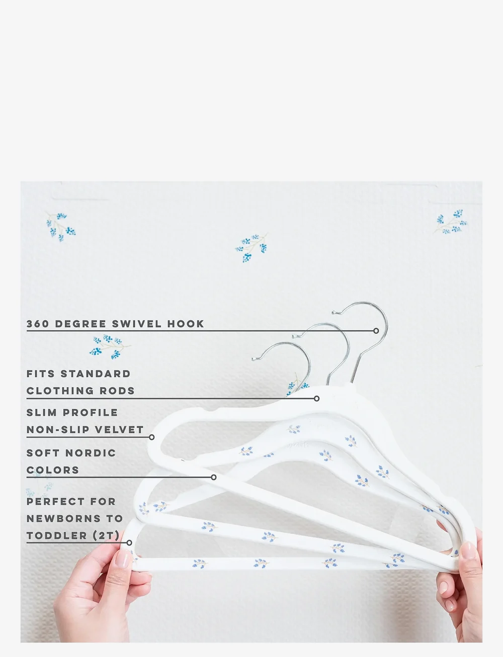 3 Sprouts - 3 Sprouts Velvet Hangers (15 pcs.), Blueberry/Cream - konksud ja riputid - beige - 2