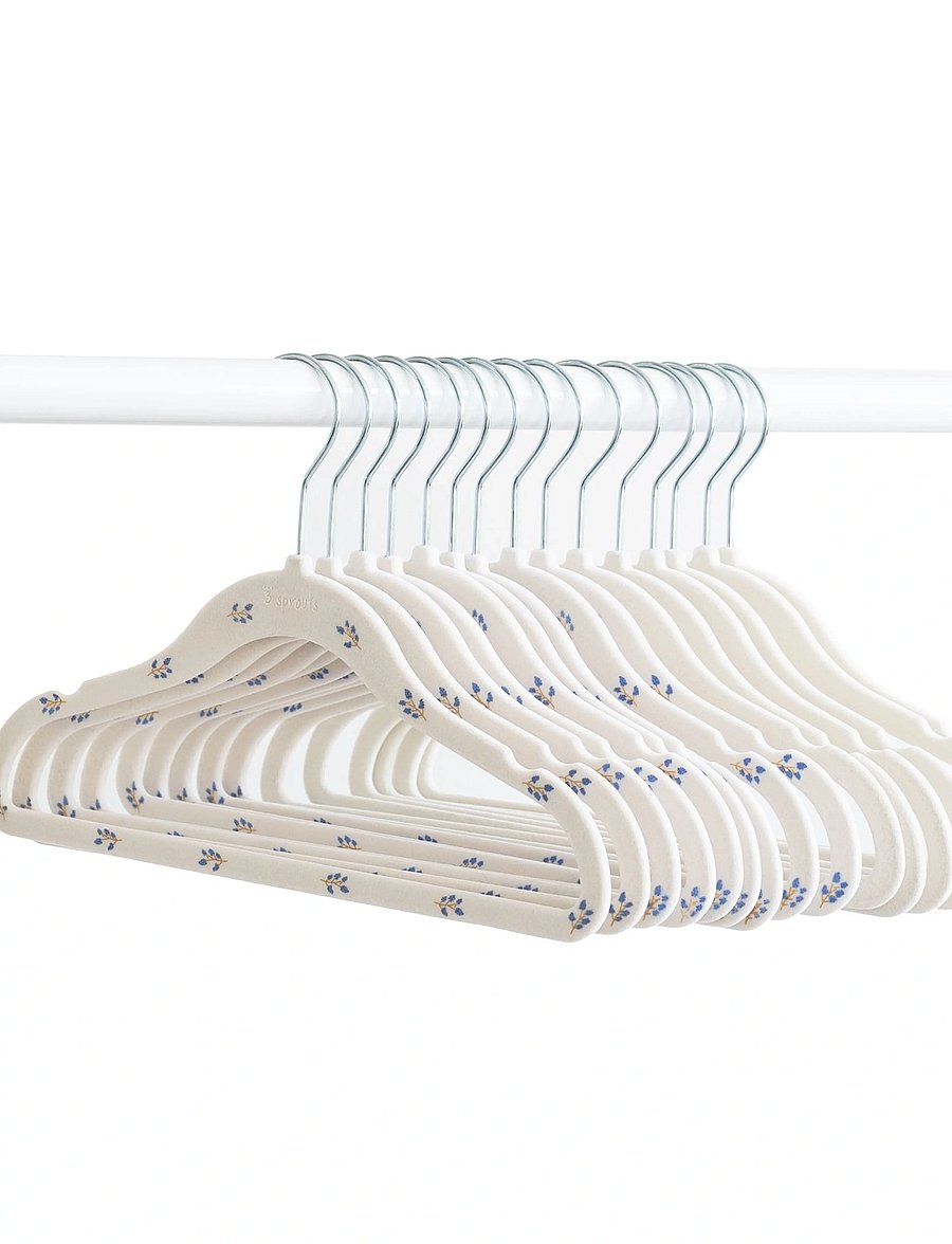 3 Sprouts - 3 Sprouts Velvet Hangers (15 pcs.), Blueberry/Cream - beige - 5