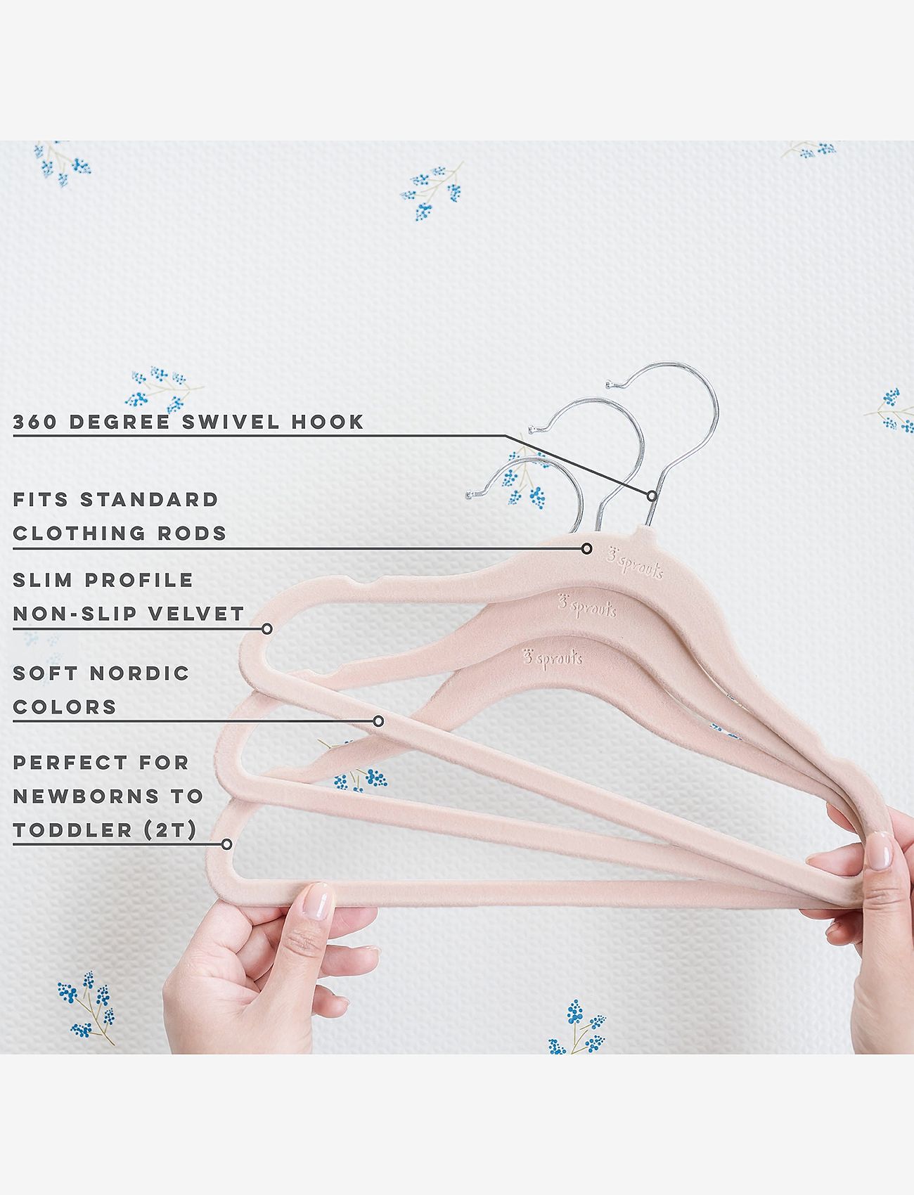 3 Sprouts - 3 Sprouts Velvet Hangers (15 pcs.), Pink - haken und aufhänger - pink - 1
