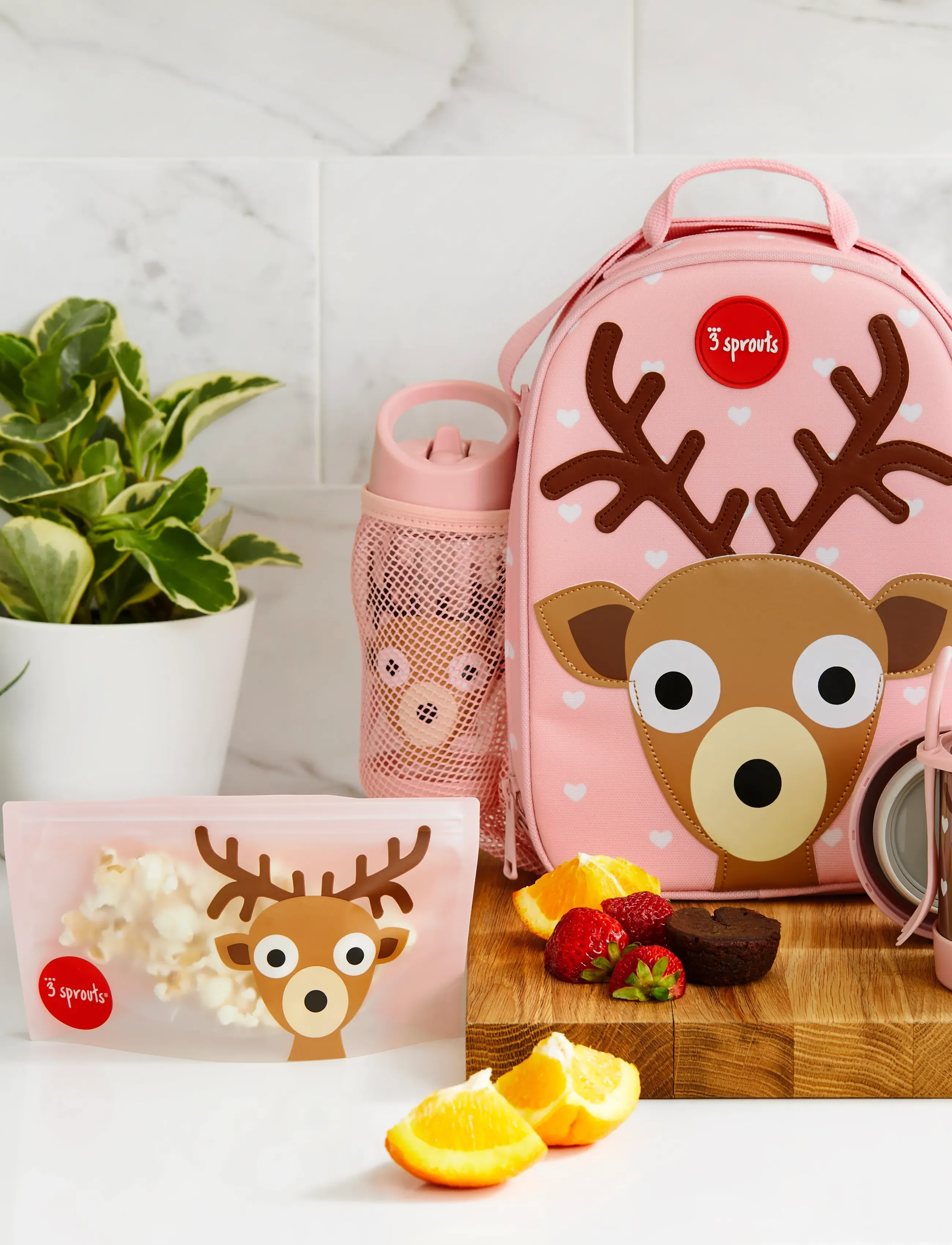 3 Sprouts Lunch Bag, Deer/Pink, One Size, Meal Time, Rosa - Boxes, Kinder