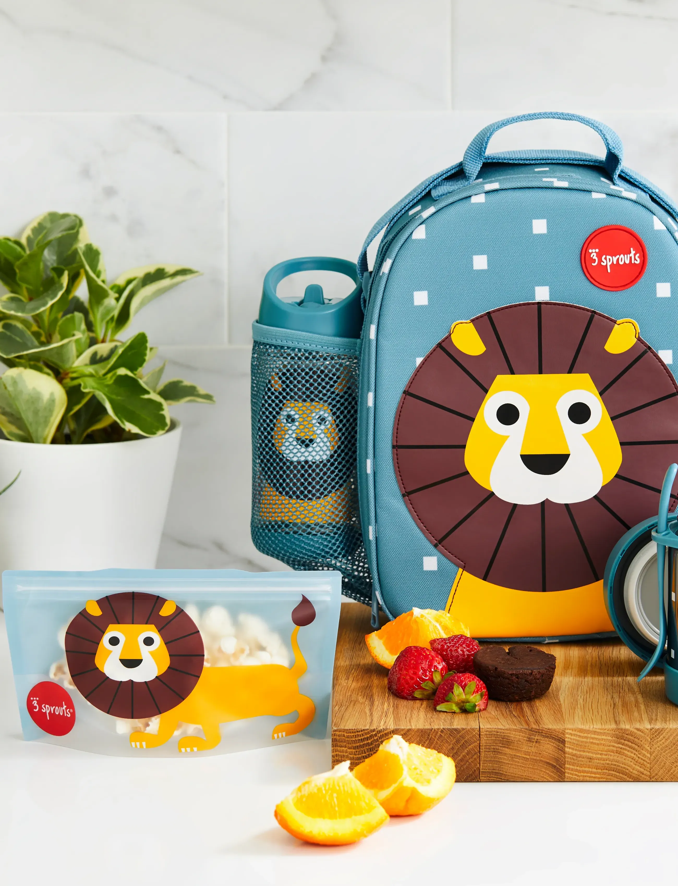 3 Sprouts 3 Sprouts Lunch Bag, Lion/Blue, One Size, Blue, Måltidstid > Madkasser, Børn