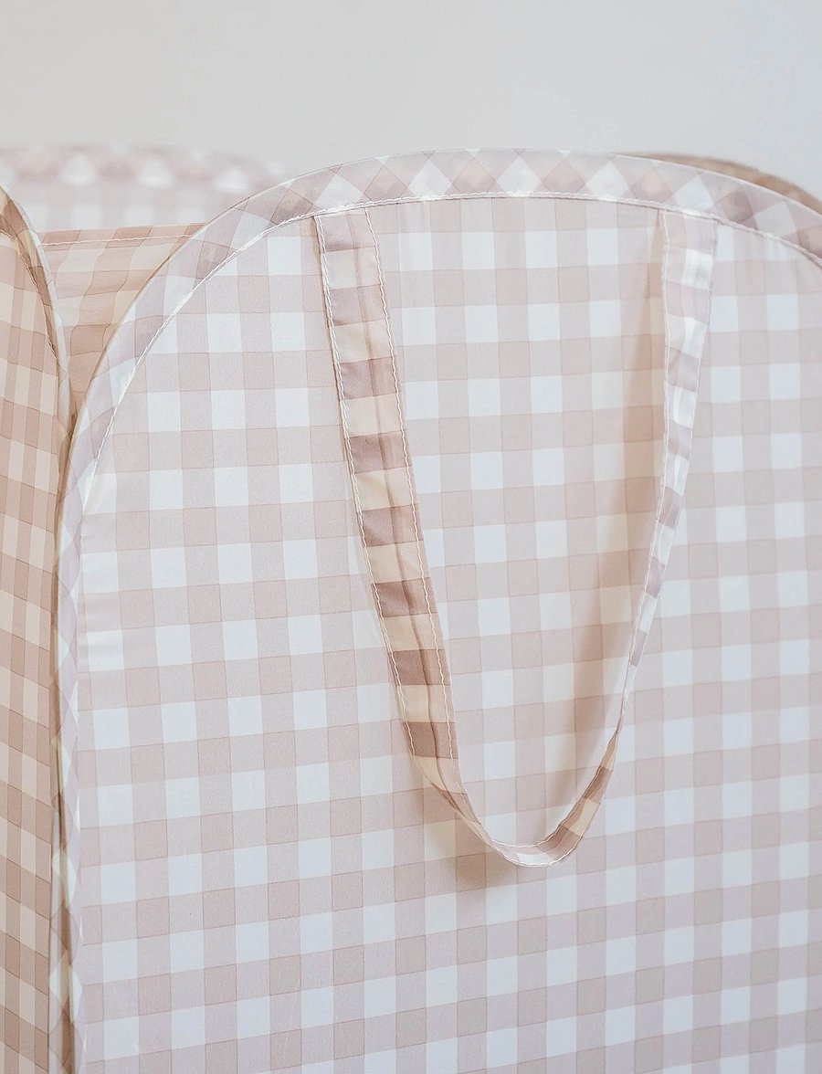 3 Sprouts - 3 Sprouts Pop-Up Laundry Hamper, Gingham beige - beige - 4
