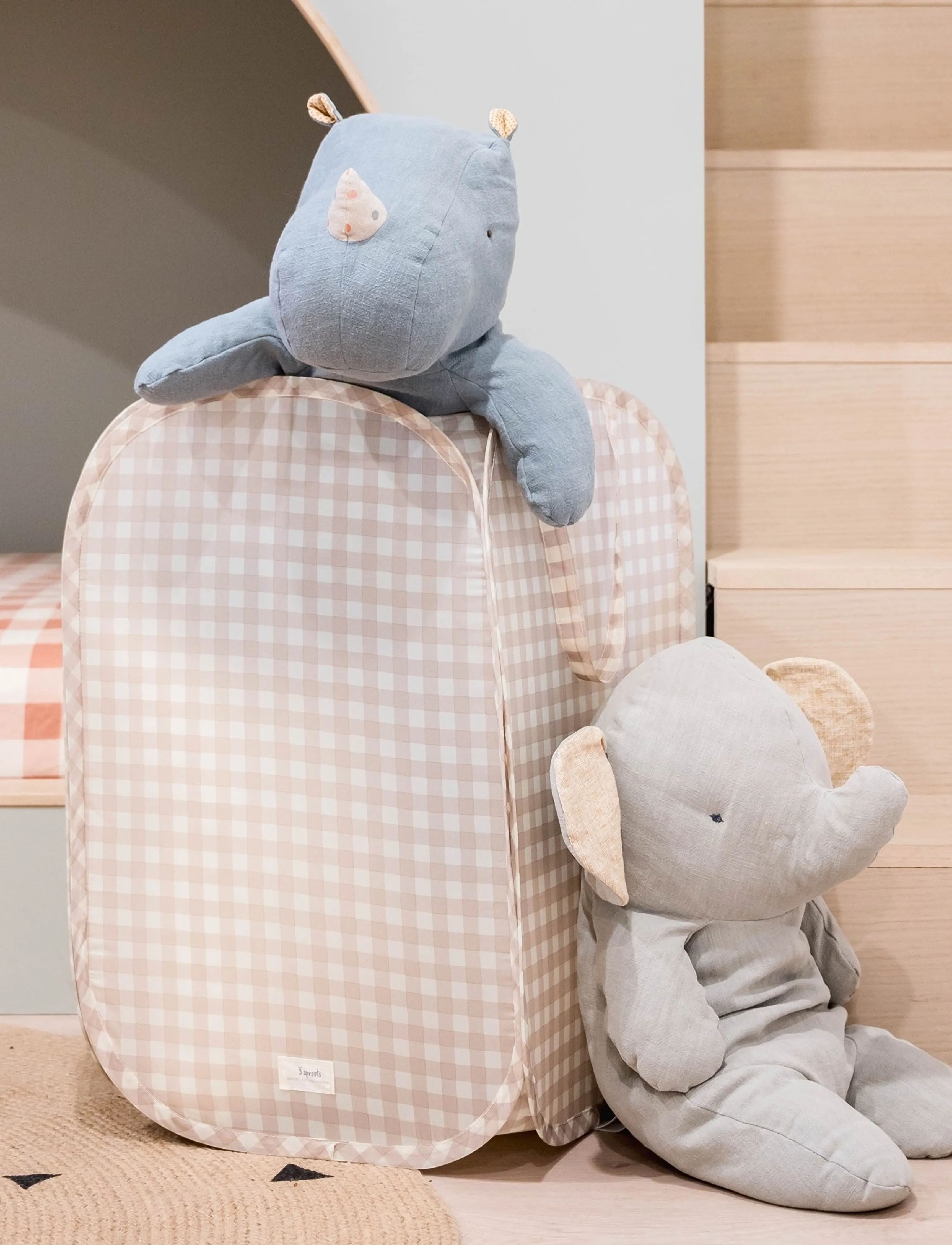 3 Sprouts - 3 Sprouts Pop-Up Laundry Hamper, Gingham beige - beige - 5