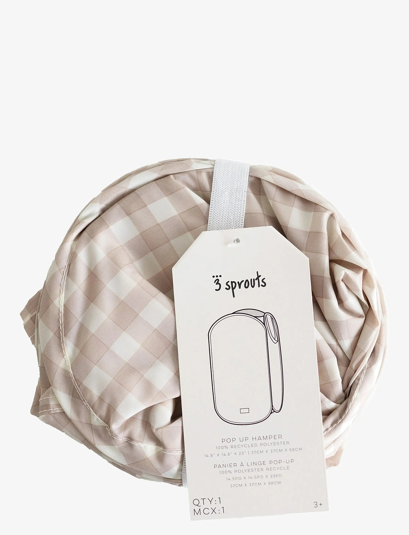 3 Sprouts - 3 Sprouts Pop-Up Laundry Hamper, Gingham beige - aufbewahrungsboxen - beige - 2