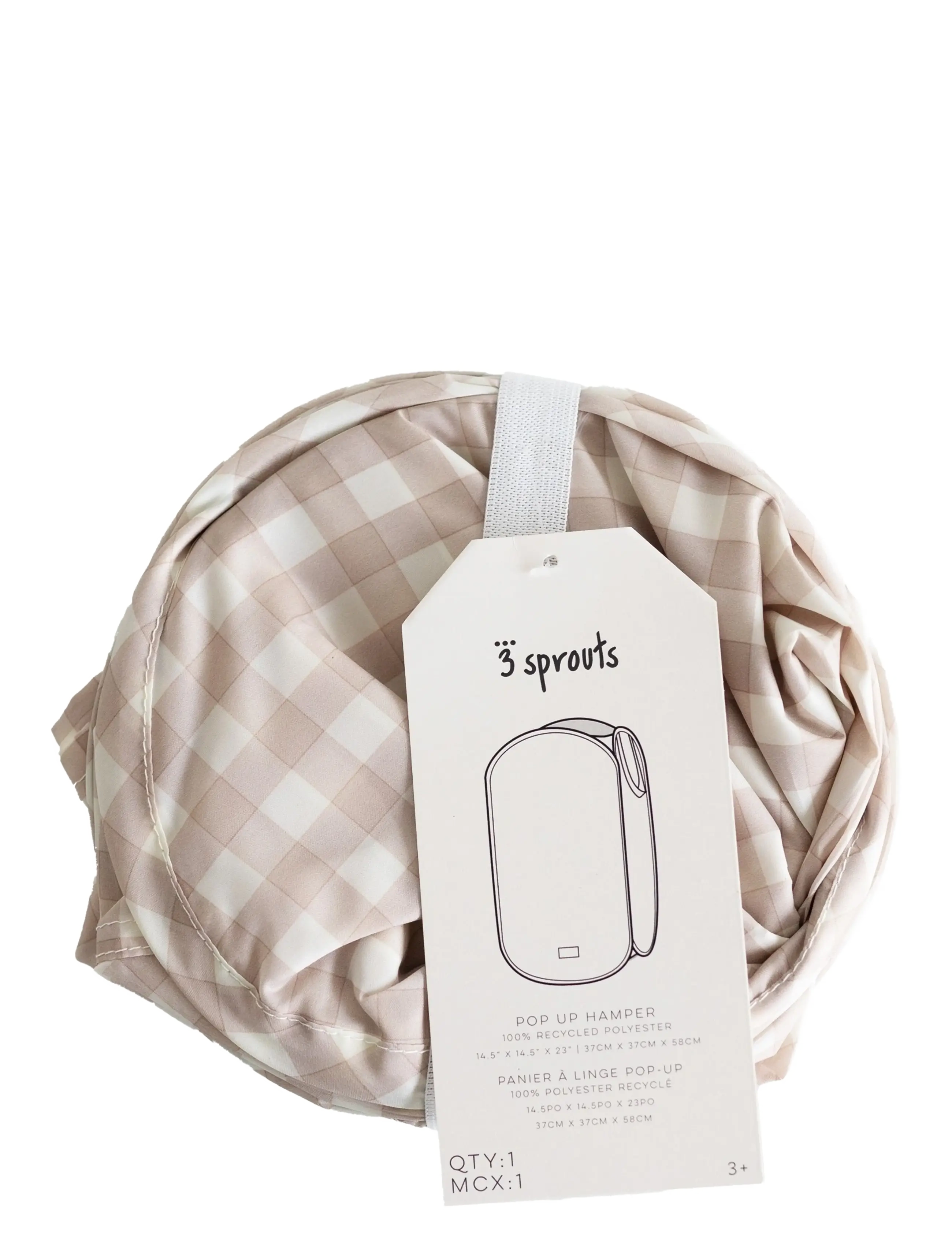 3 Sprouts - 3 Sprouts Pop-Up Laundry Hamper, Gingham beige - beige - 2