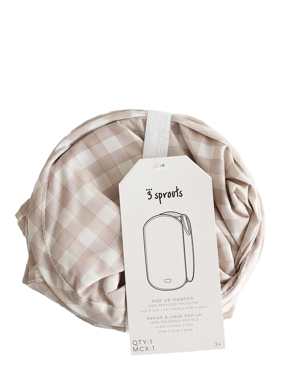 3 Sprouts - 3 Sprouts Pop-Up Laundry Hamper, Gingham beige - beige - 2