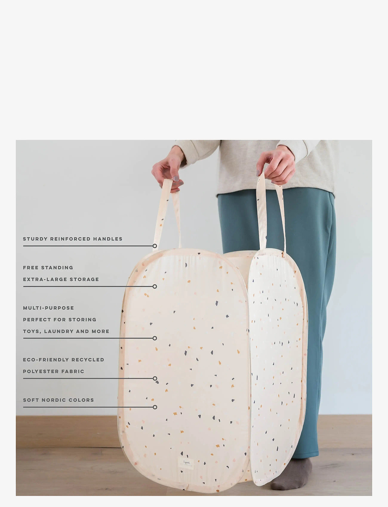 3 Sprouts - 3 Sprouts Pop-Up Laundry Hamper, Terrazzo beige - storage boxes - beige - 4